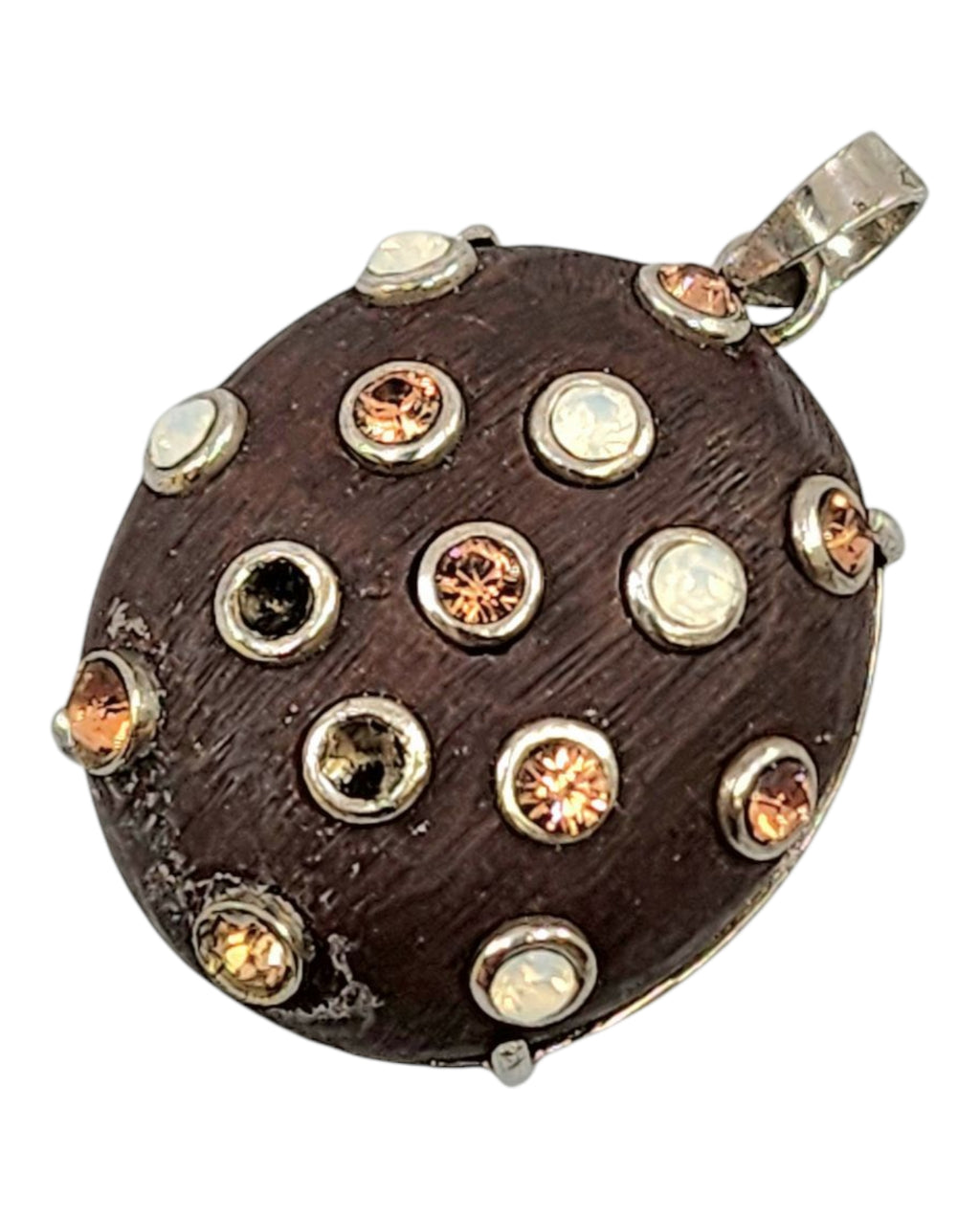 Vintage stone studded sterlingsilver wood pendant