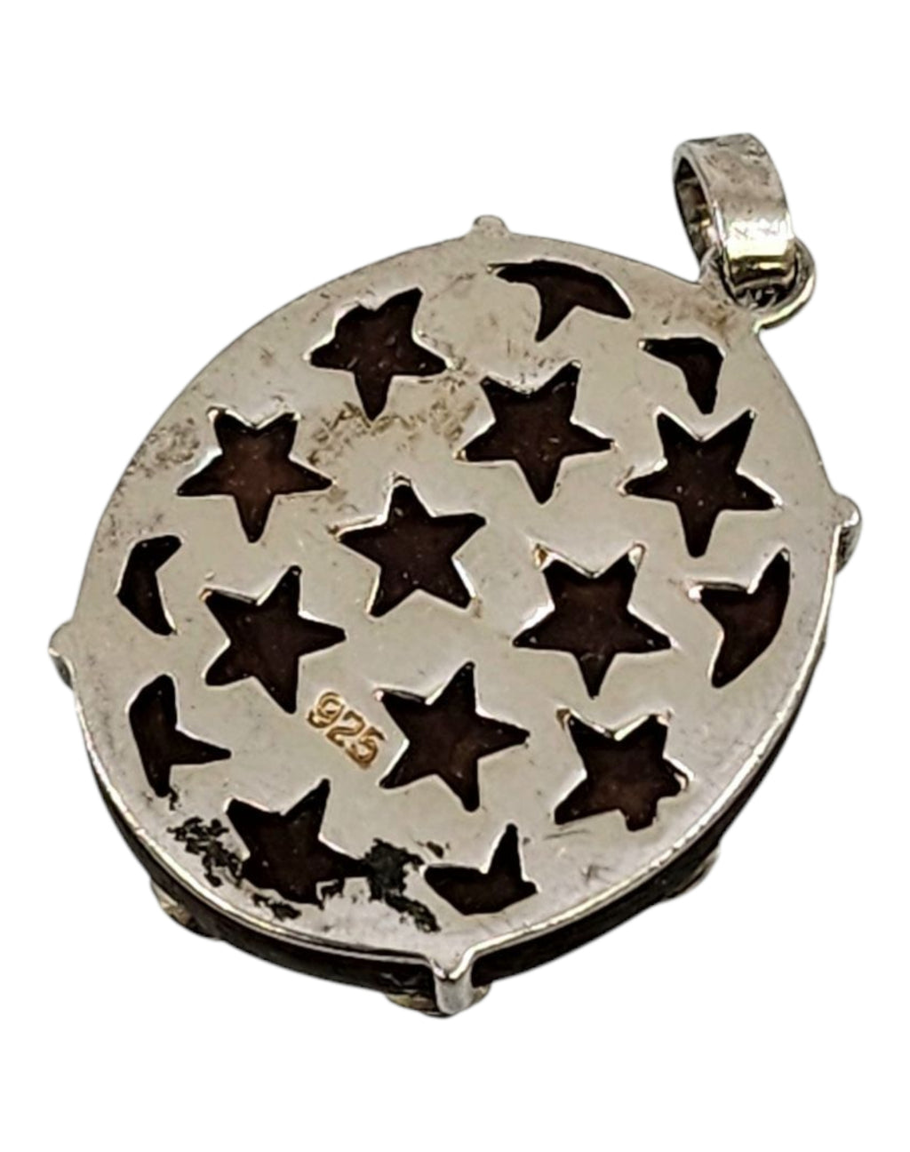 Vintage stone studded sterlingsilver wood pendant