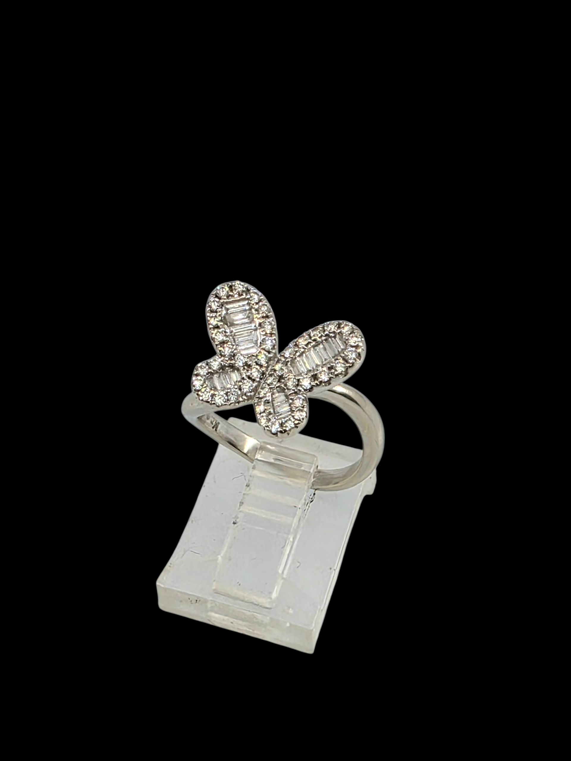 14K WHITE BUTTERFLY DIAMOND RING