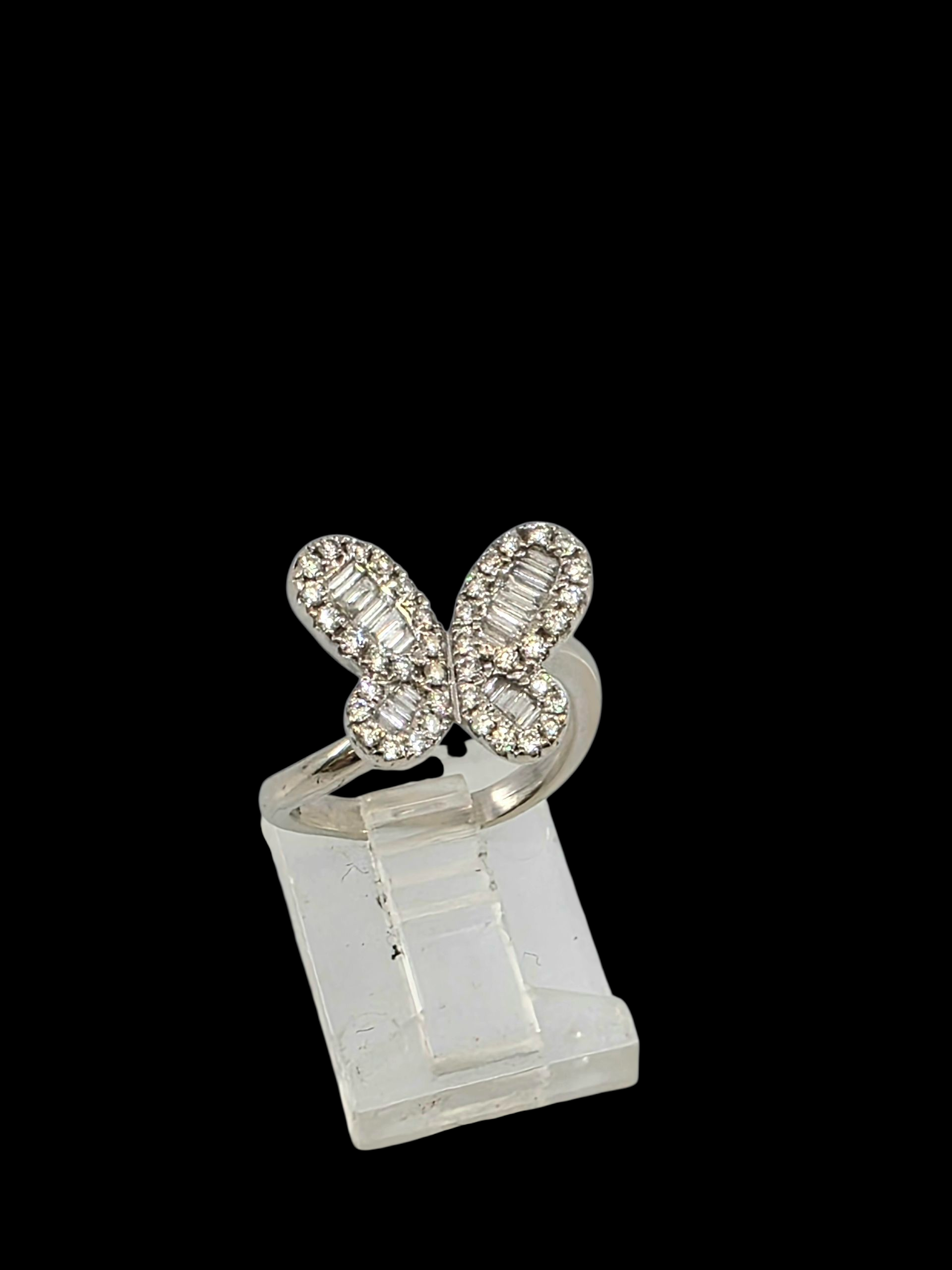 14K WHITE BUTTERFLY DIAMOND RING