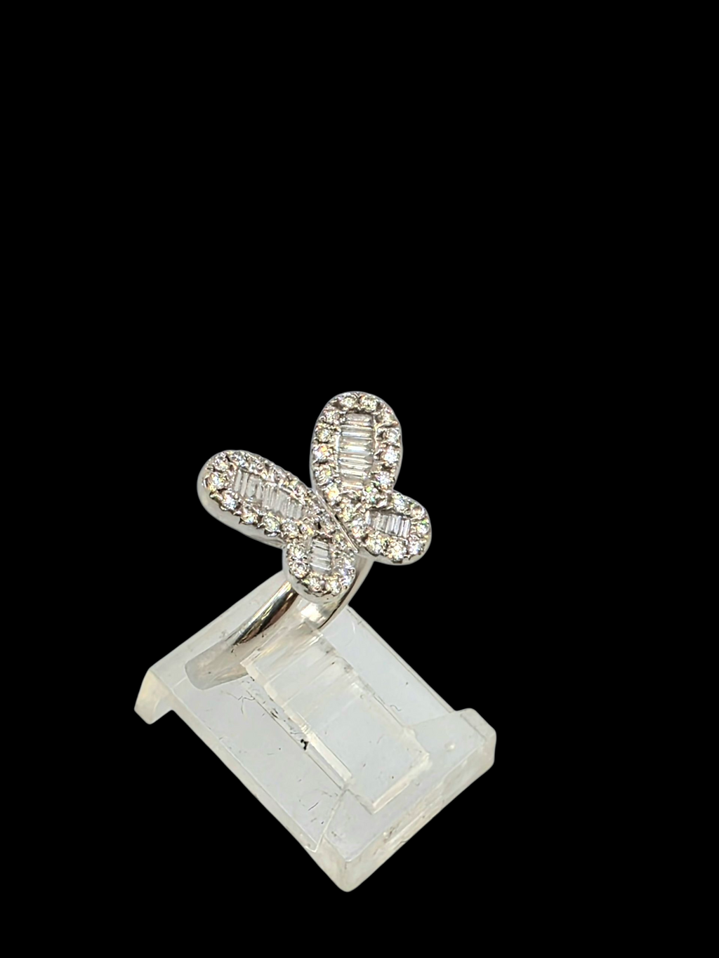 14K WHITE BUTTERFLY DIAMOND RING