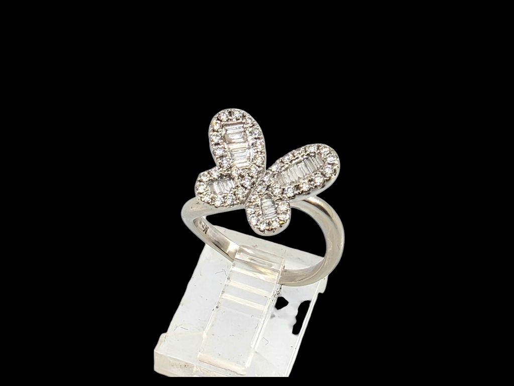 14K WHITE BUTTERFLY DIAMOND RING
