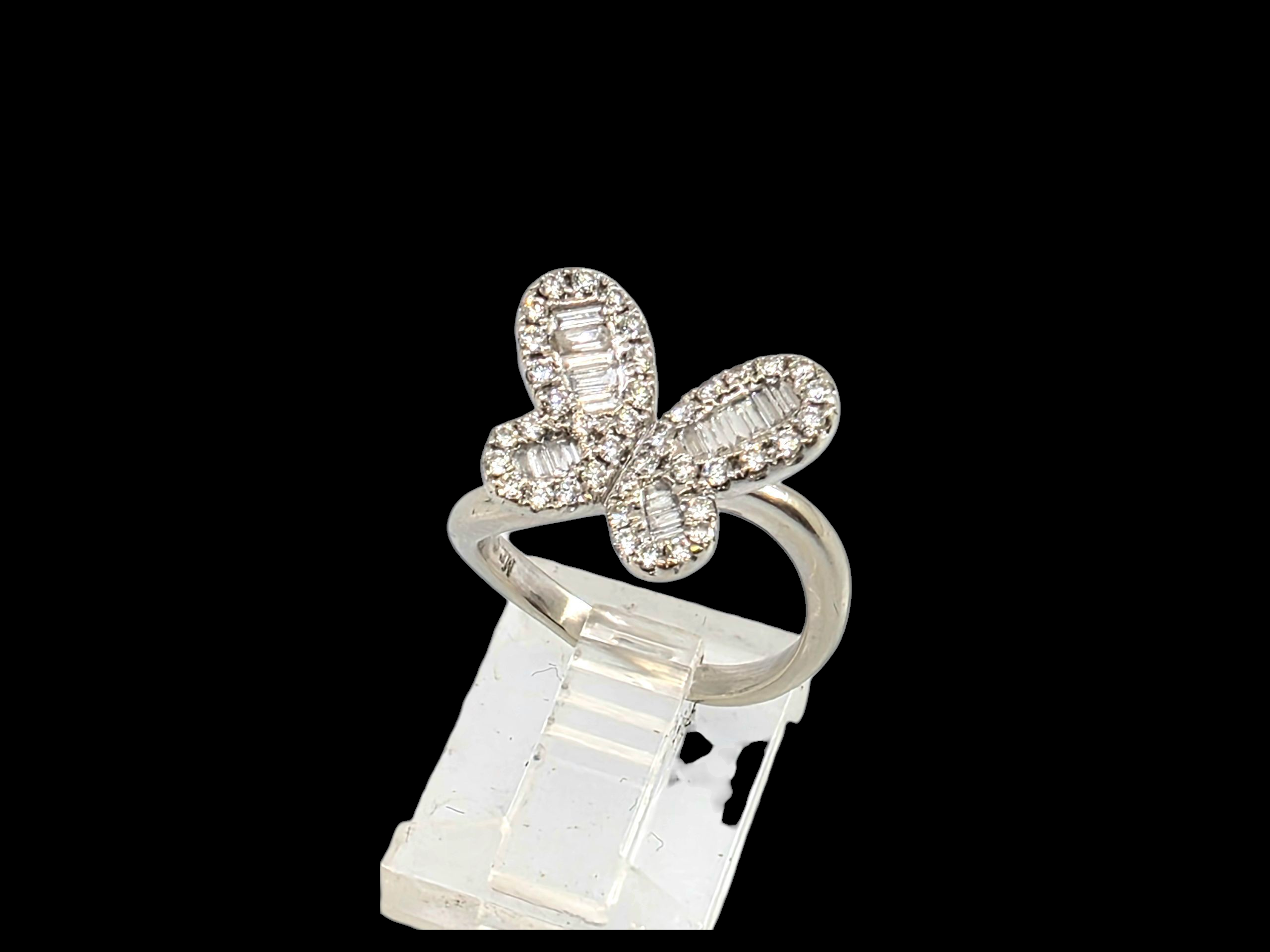 14K WHITE BUTTERFLY DIAMOND RING