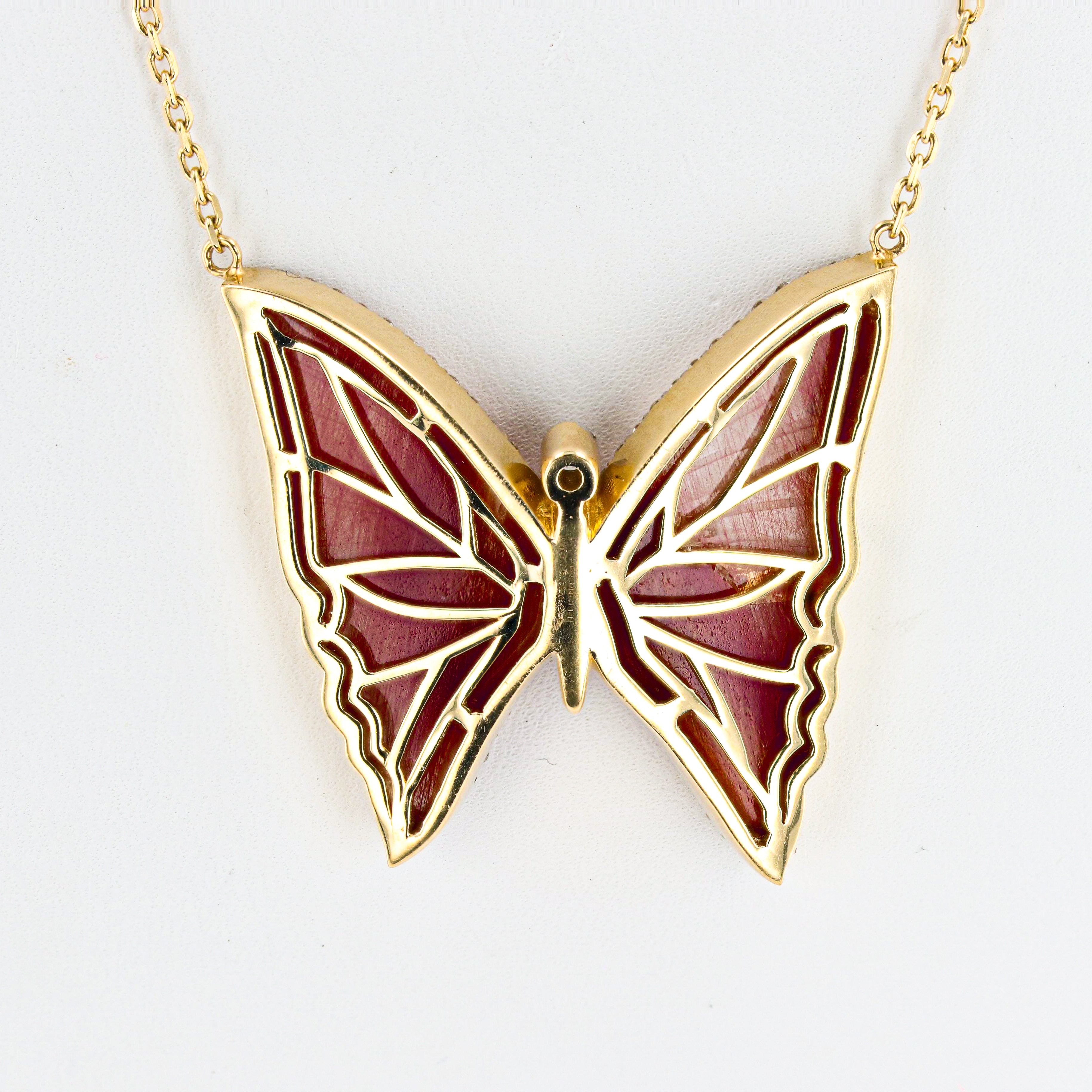 10.50ctw Tourmaline Feldspar and 1.48ctw Diamond  14K Yellow Gold Butterfly Pendant