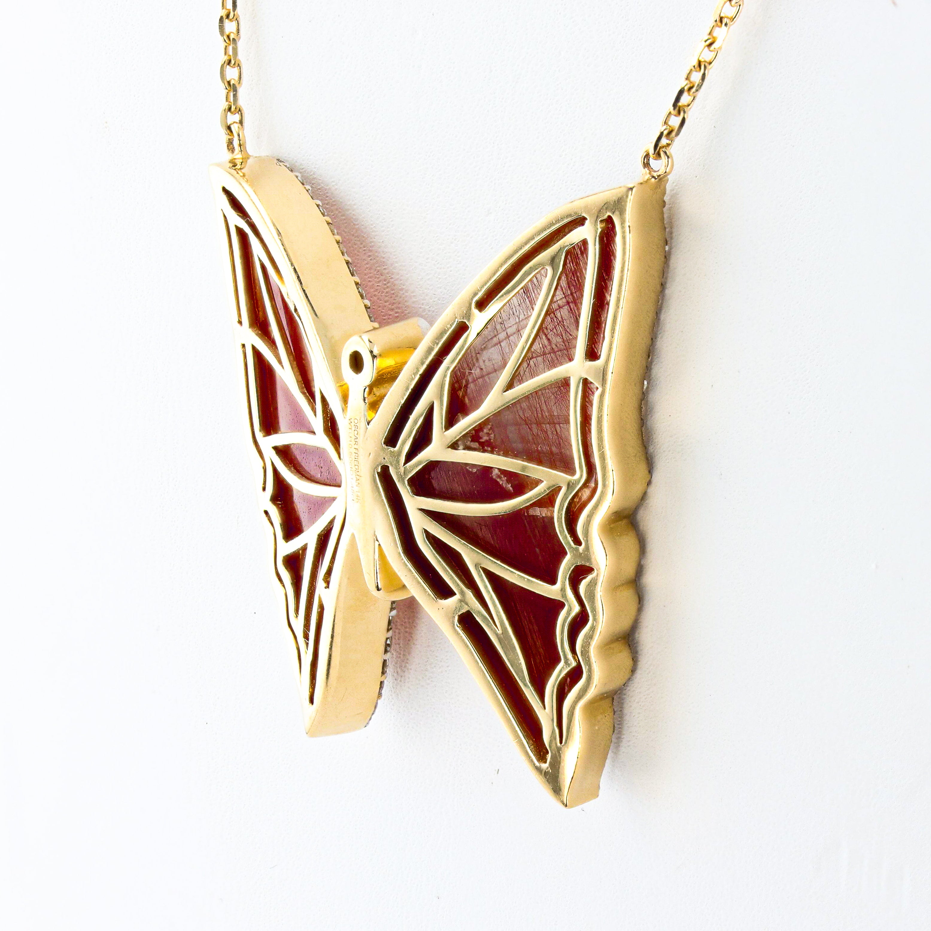 10.50ctw Tourmaline Feldspar and 1.48ctw Diamond  14K Yellow Gold Butterfly Pendant