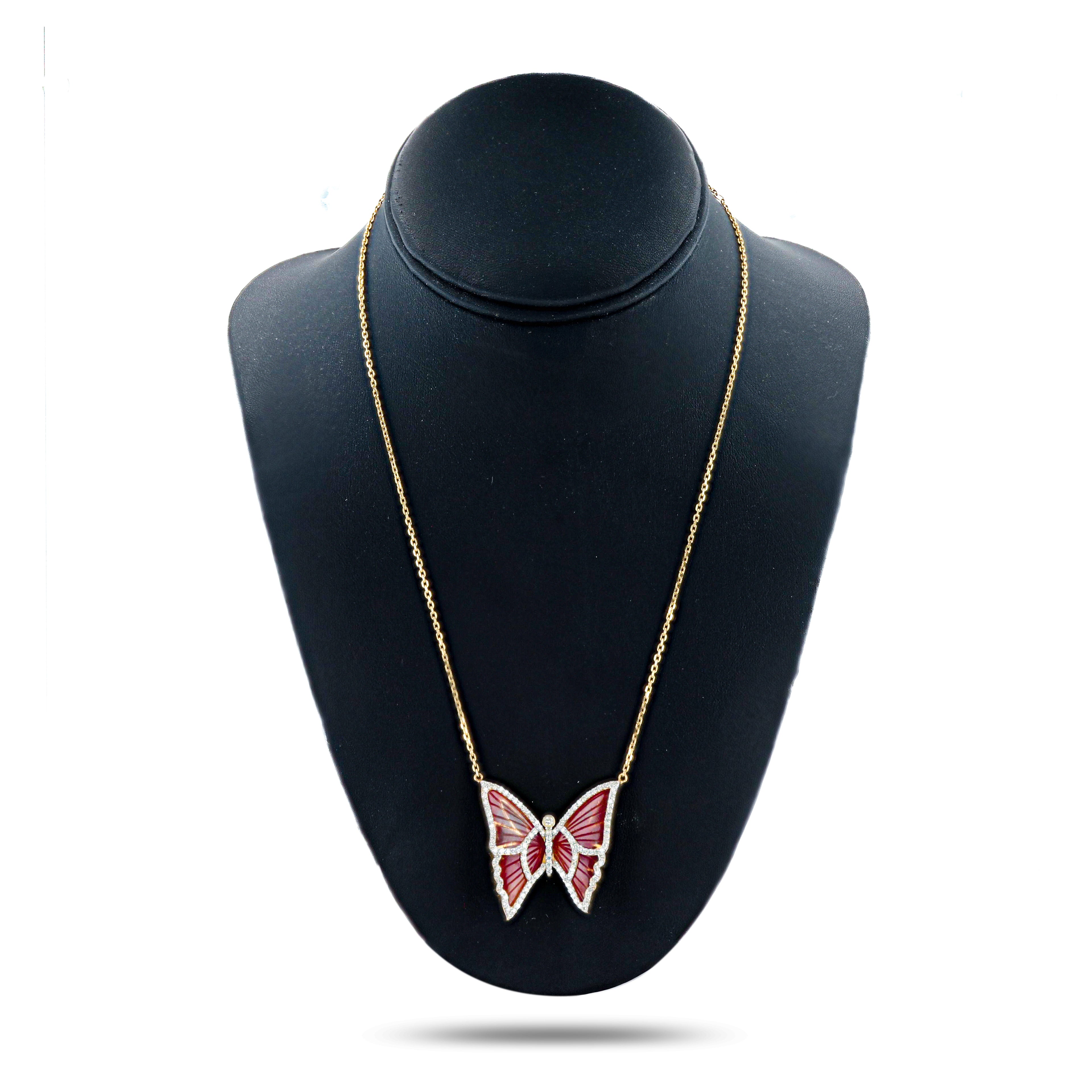 10.50ctw Tourmaline Feldspar and 1.48ctw Diamond  14K Yellow Gold Butterfly Pendant