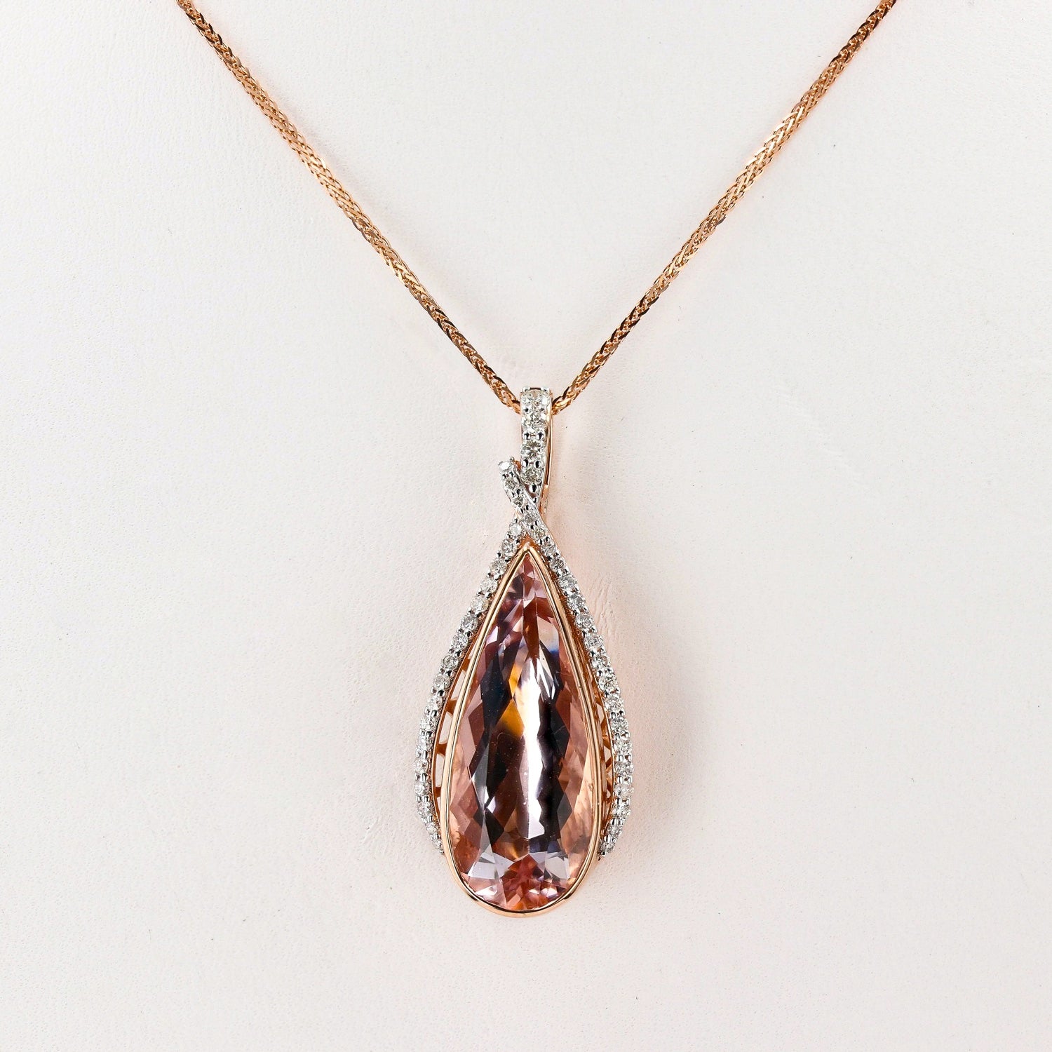 8.24ct Morganite and 0.45ctw Diamond 14K Rose and White Gold Pendant