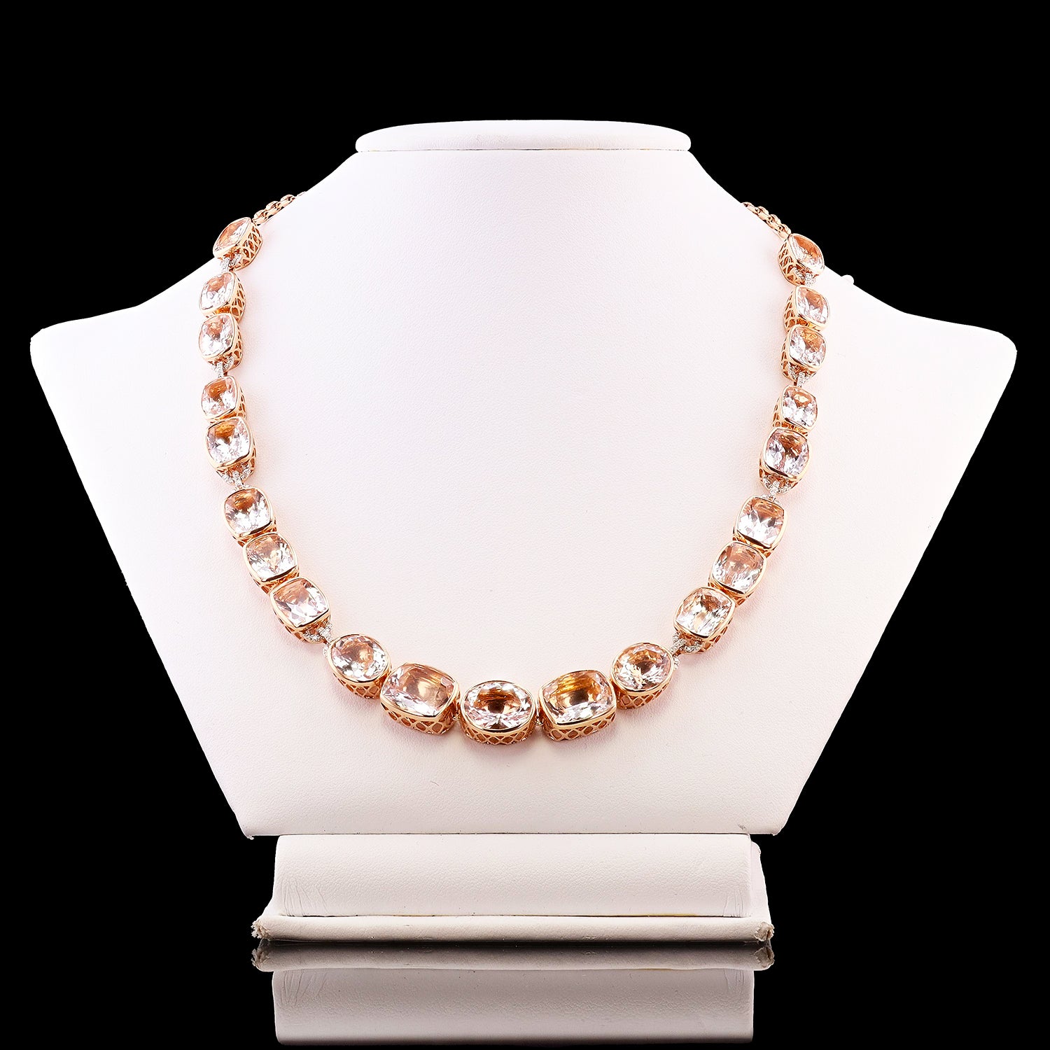 34.58ctw Morganite and 0.70ctw Diamond 14K Rose Gold Necklace
