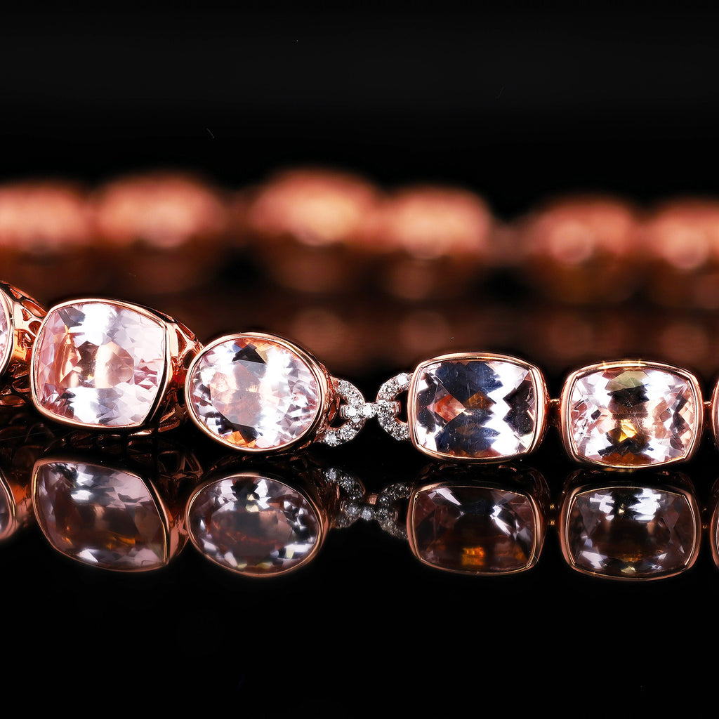 34.58ctw Morganite and 0.70ctw Diamond 14K Rose Gold Necklace