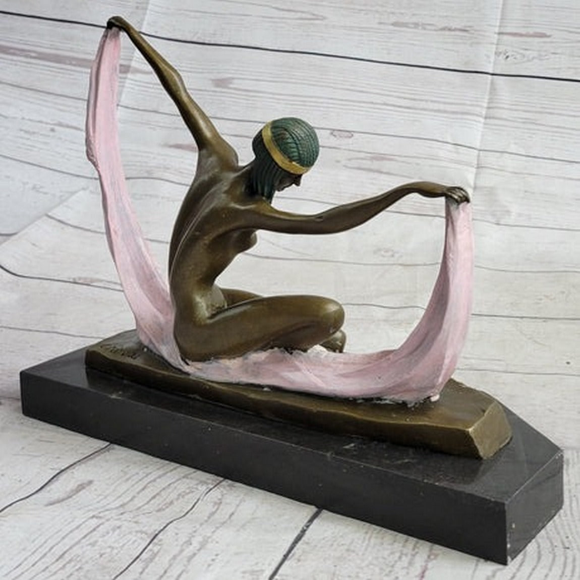 C.Mirval Nude Dancer Bronze Marble Figurine