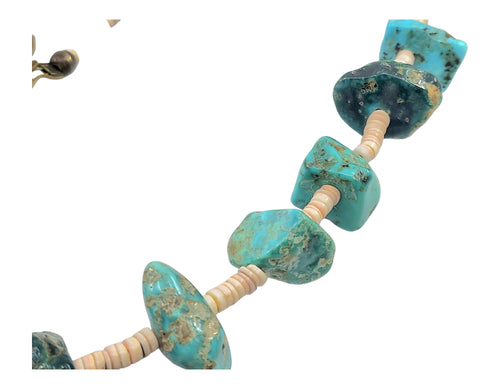 Antique Native American Navajo sterling silver turquoise nuggets heishi Shell necklace