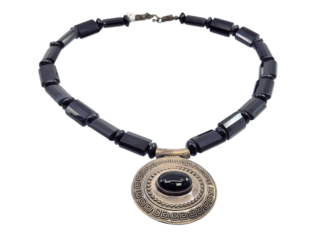 Vintage sterling silver black onyx necklace
