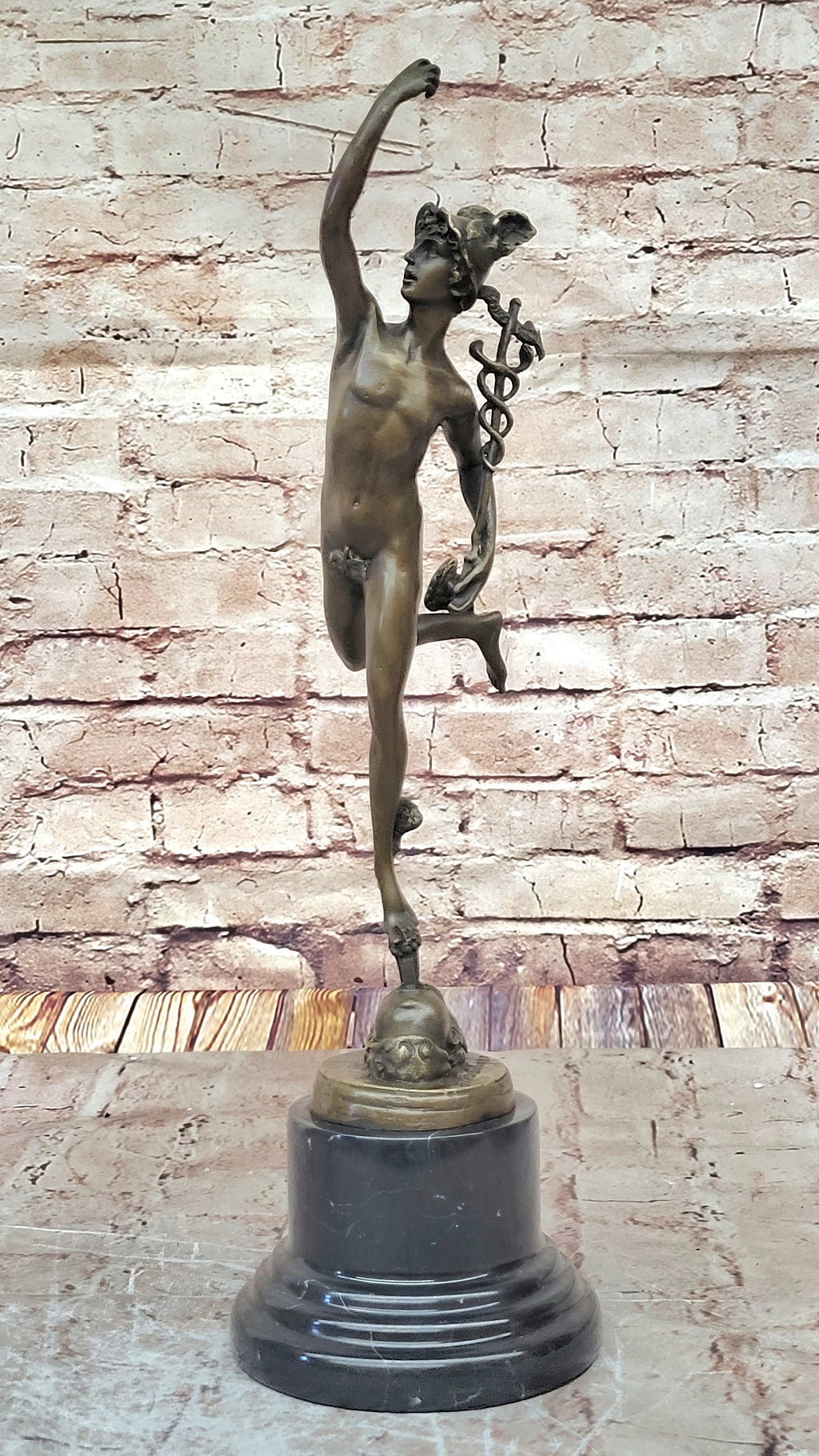 Giambalogna Nude Flying Mercury Hermes w/ Caduceus Bronze Sculpture