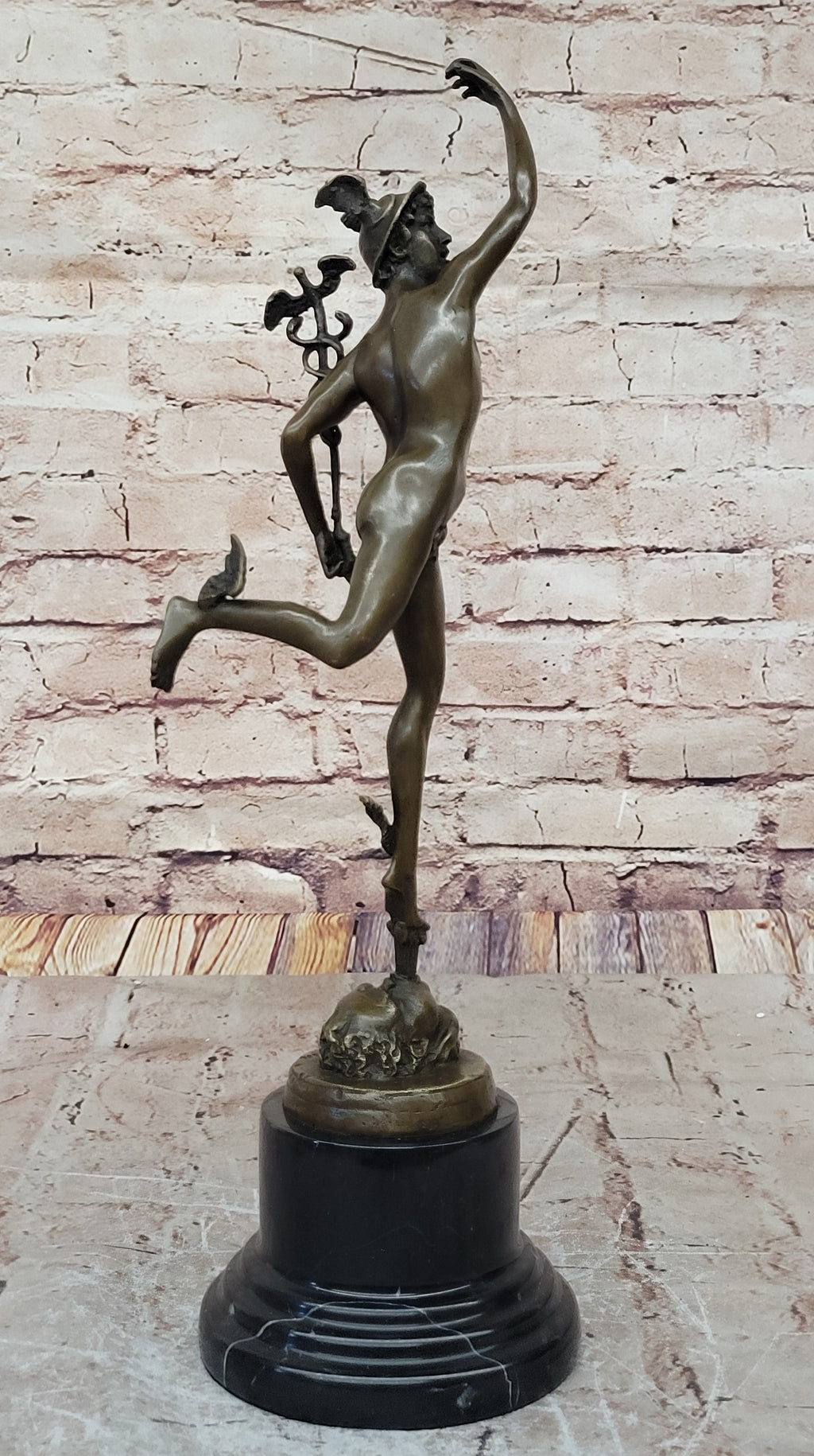 Giambalogna Nude Flying Mercury Hermes w/ Caduceus Bronze Sculpture