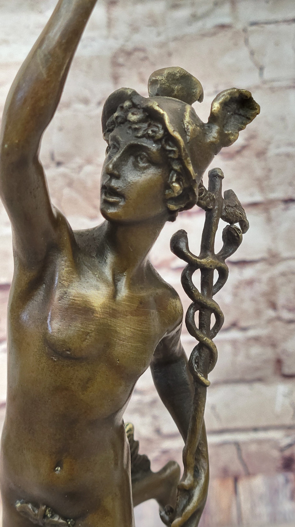 Giambalogna Nude Flying Mercury Hermes w/ Caduceus Bronze Sculpture