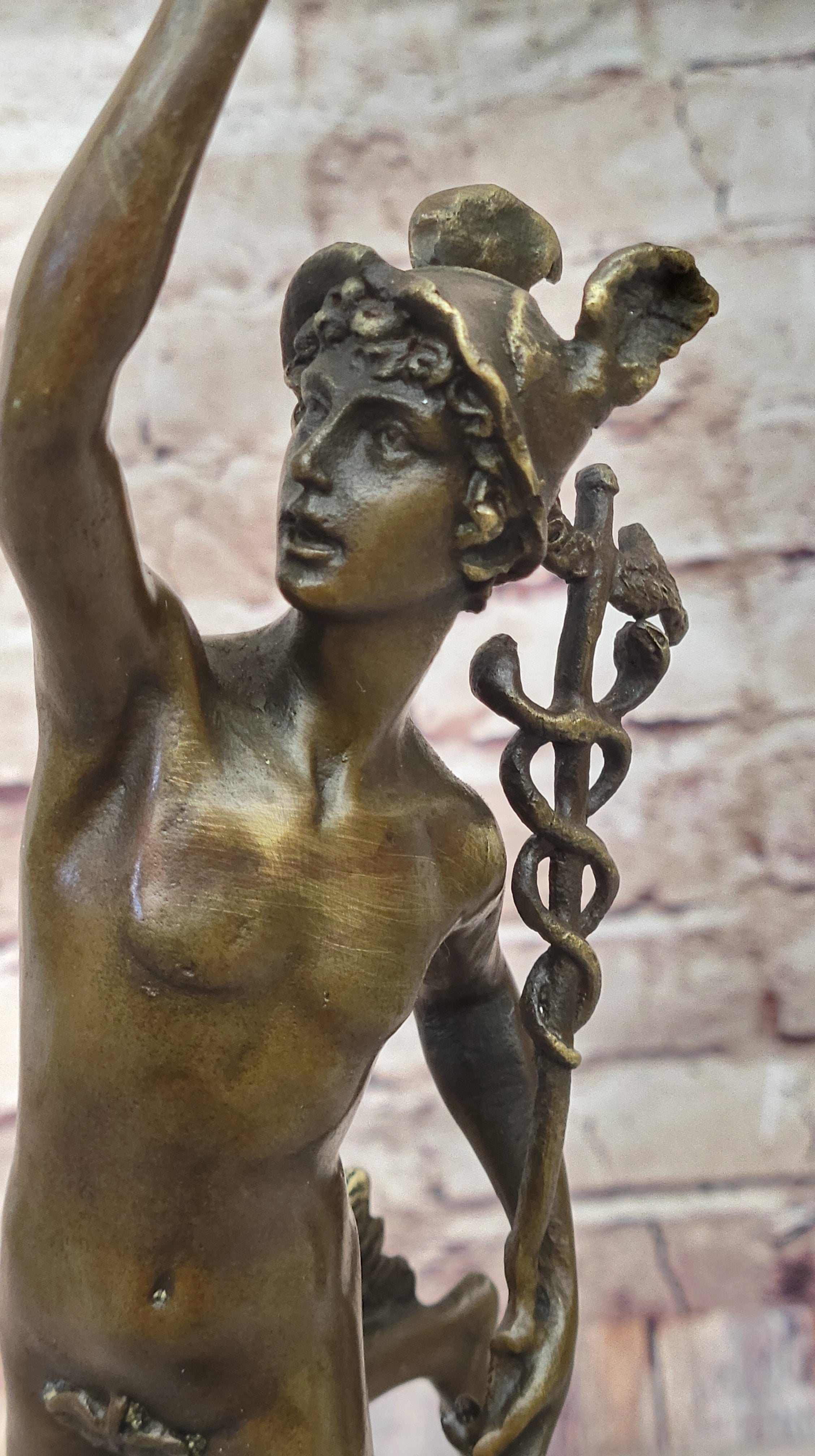 Giambalogna Nude Flying Mercury Hermes w/ Caduceus Bronze Sculpture