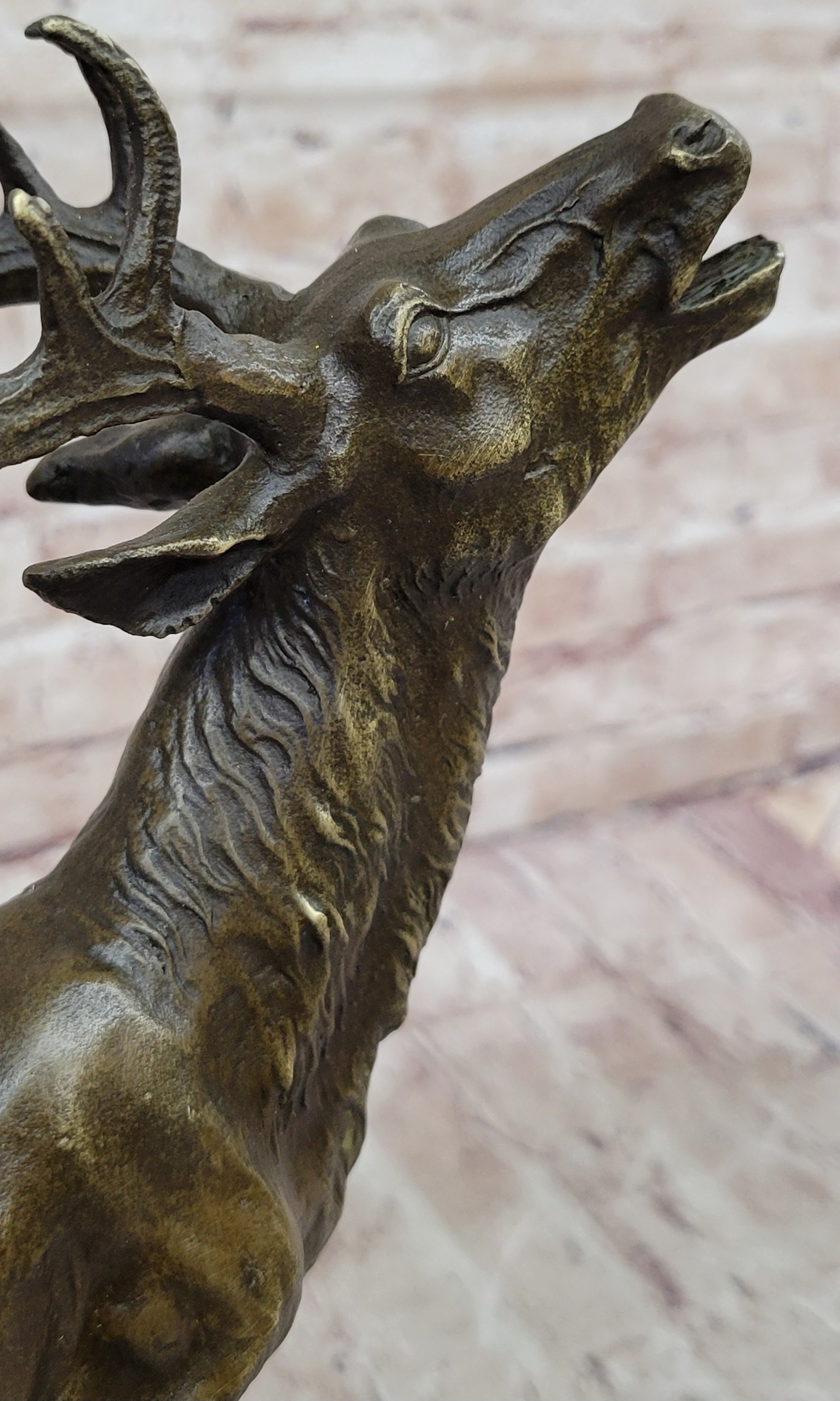 Chalet Lodge Art Elk Stag Buck Deer Hunter Bronze Marble Base Sculpture Statue