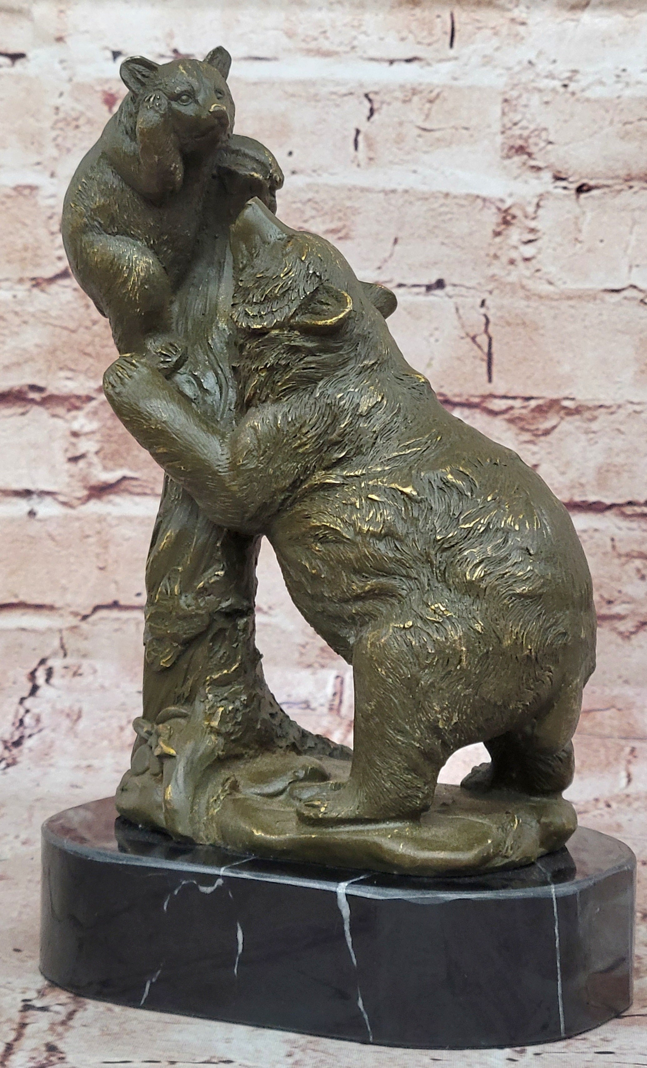 Playful Bear and Cub Bronze Figurine
