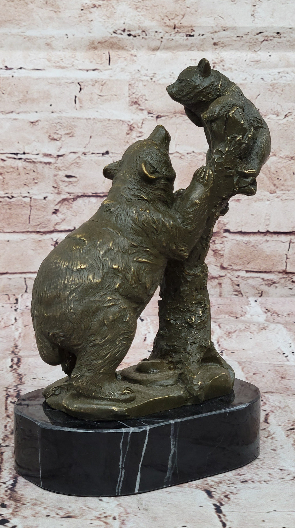 Playful Bear and Cub Bronze Figurine