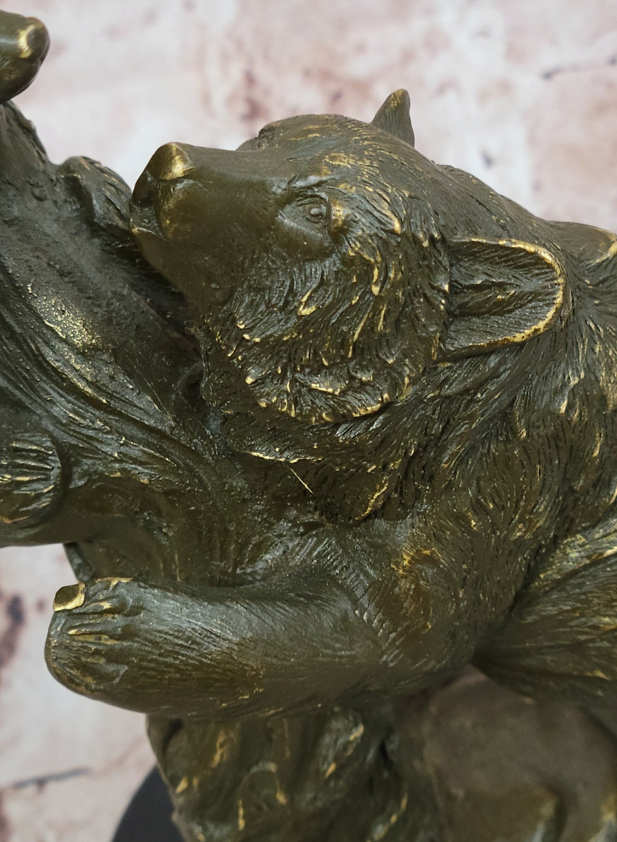 Playful Bear and Cub Bronze Figurine