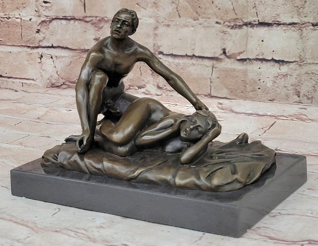 Erotic Couple Sexual Foreplay Bronze Sculpture Statue + Male Figurine 6" x 7"