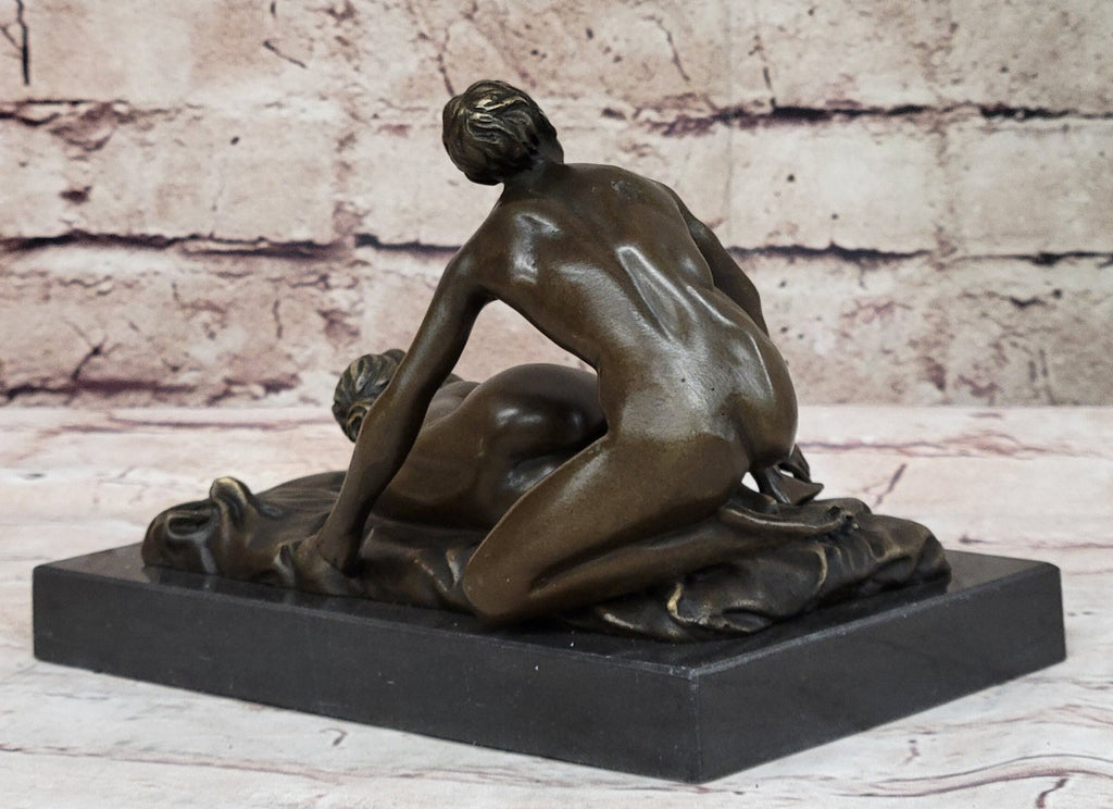 Erotic Couple Sexual Foreplay Bronze Sculpture Statue + Male Figurine 6" x 7"