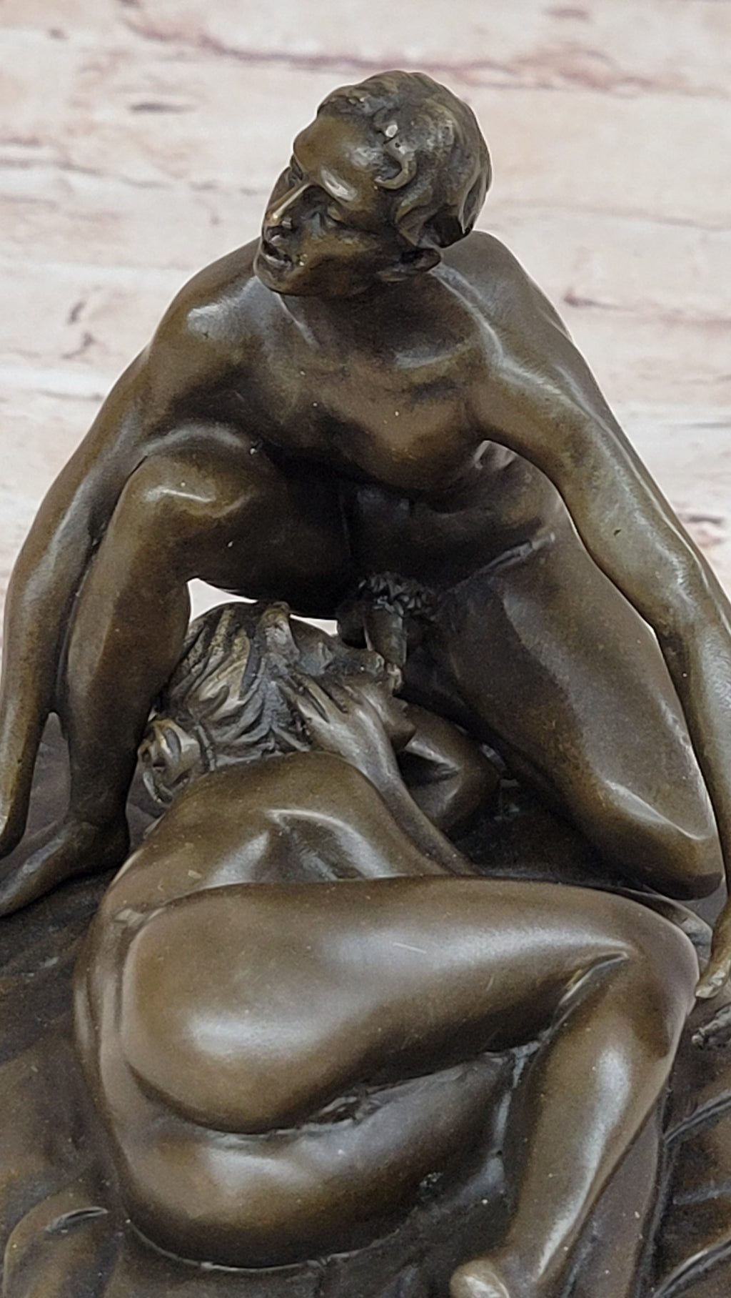 Erotic Couple Sexual Foreplay Bronze Sculpture Statue + Male Figurine 6" x 7"
