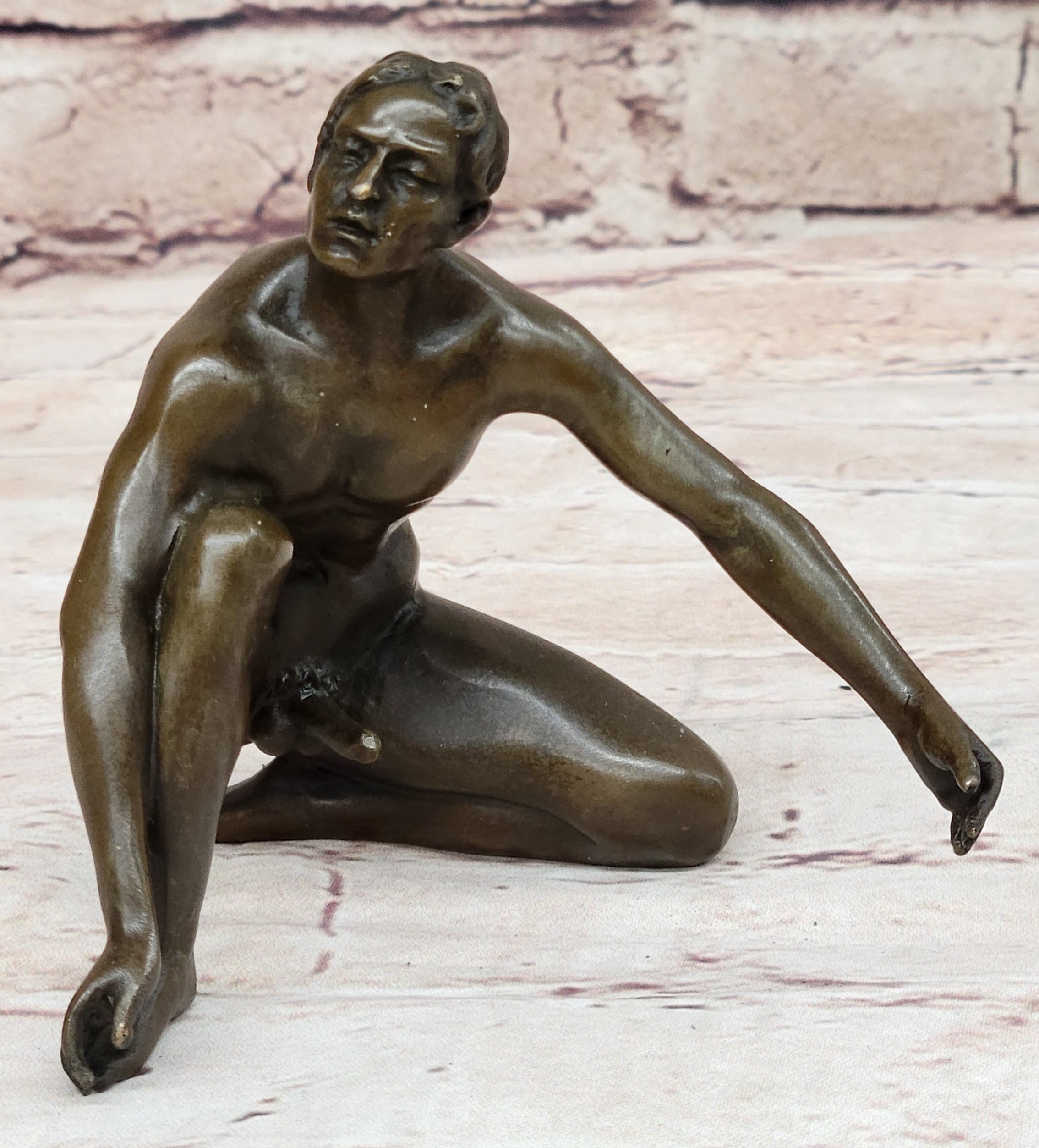 Erotic Couple Sexual Foreplay Bronze Sculpture Statue + Male Figurine 6" x 7"
