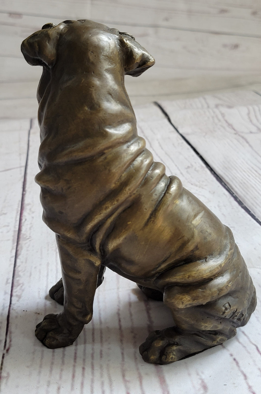 Shar Pei Wrinkly Puppy Dog Bronze Metal Figure Figurine Sculpture Signed