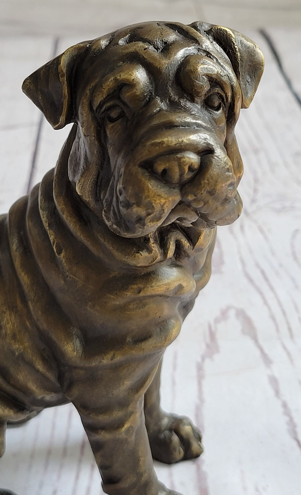 Shar Pei Wrinkly Puppy Dog Bronze Metal Figure Figurine Sculpture Signed