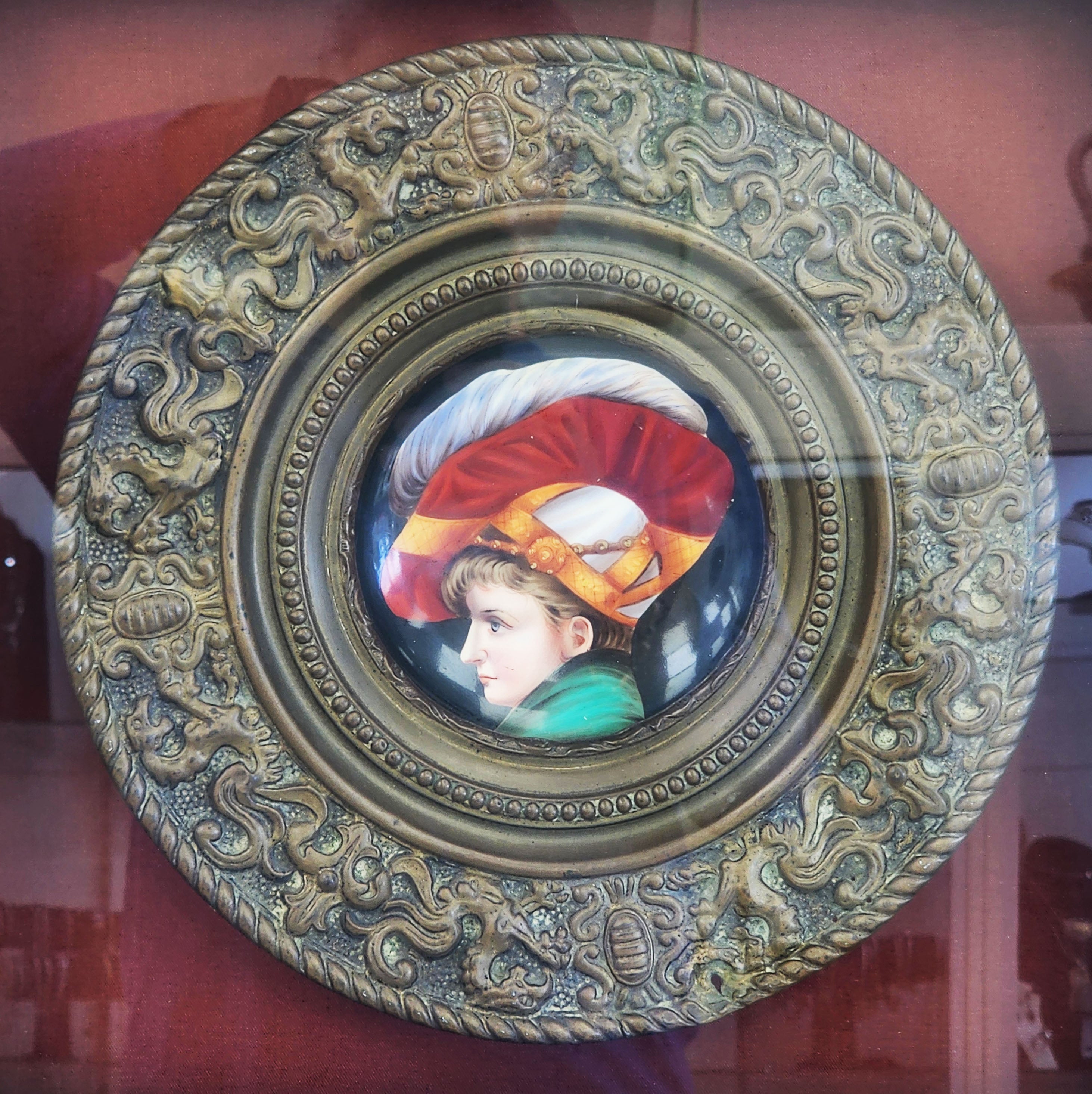 enamelled porcelain plates with embossed metal edge in Renaissance style, late 19th century