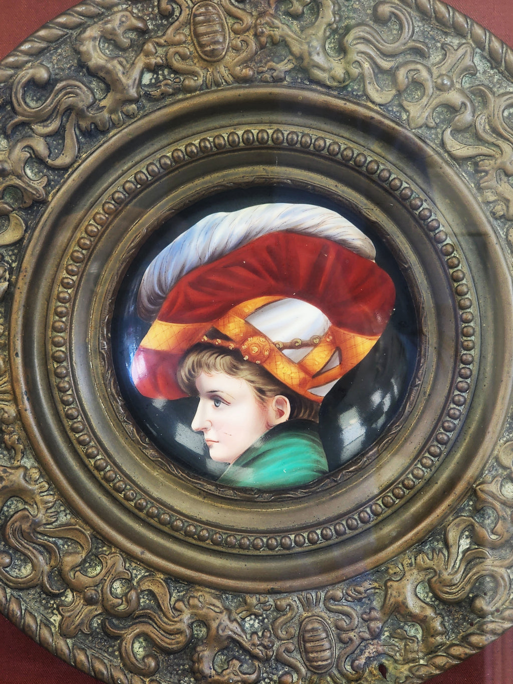enamelled porcelain plates with embossed metal edge in Renaissance style, late 19th century