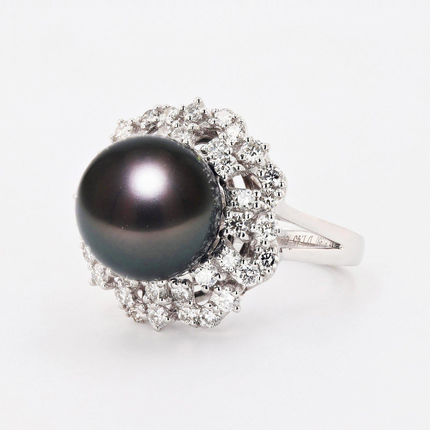 12.20mm South Sea Pearl and 1.45ctw Diamond Platinum Ring