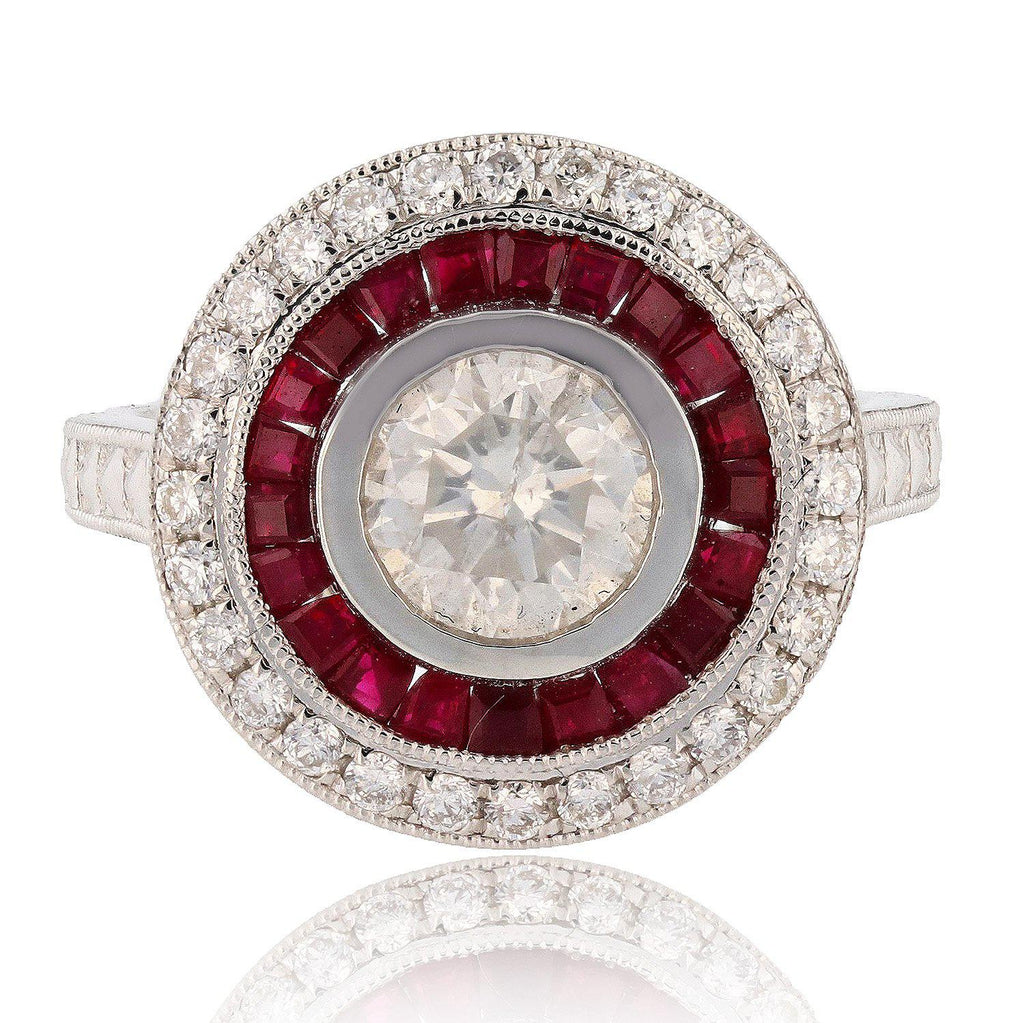 1.18ct SI3 CLARITY CENTER Diamond and 1.26ctw Ruby Platinum Ring (1.56ctw Diamonds)