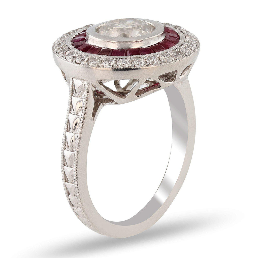 1.18ct SI3 CLARITY CENTER Diamond and 1.26ctw Ruby Platinum Ring (1.56ctw Diamonds)