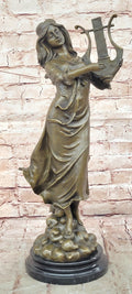 Harp Girl Figurine Bronze Statues Female Artwork Sculpture Home Decor by Vitaleh