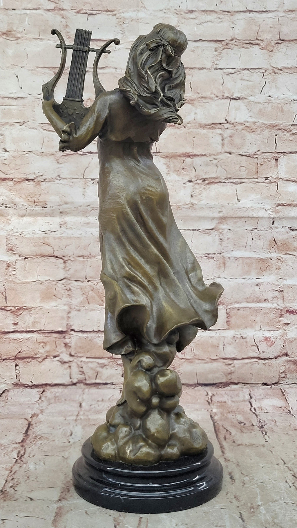 Harp Girl Figurine Bronze Statues Female Artwork Sculpture Home Decor by Vitaleh