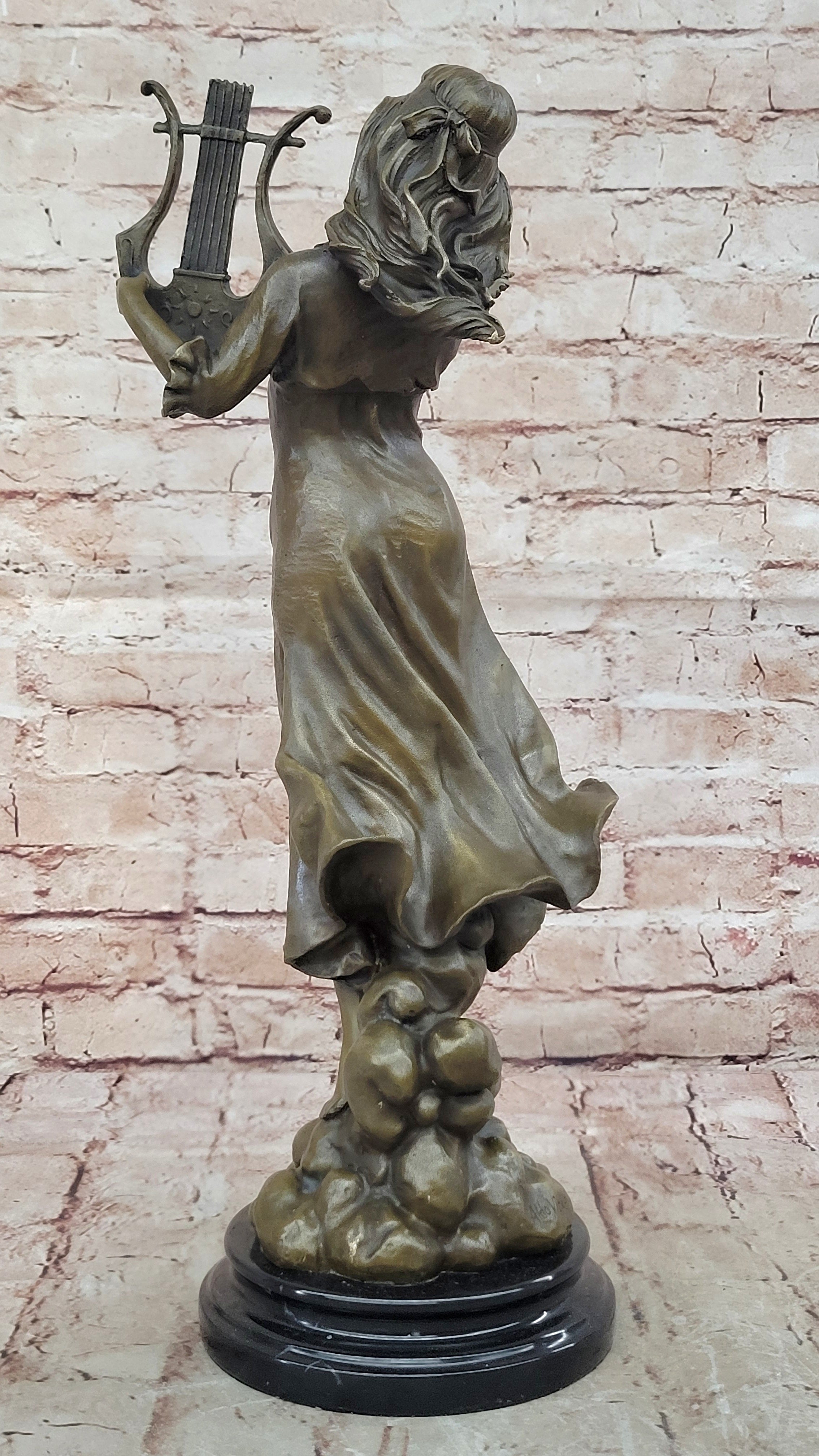 Harp Girl Figurine Bronze Statues Female Artwork Sculpture Home Decor by Vitaleh