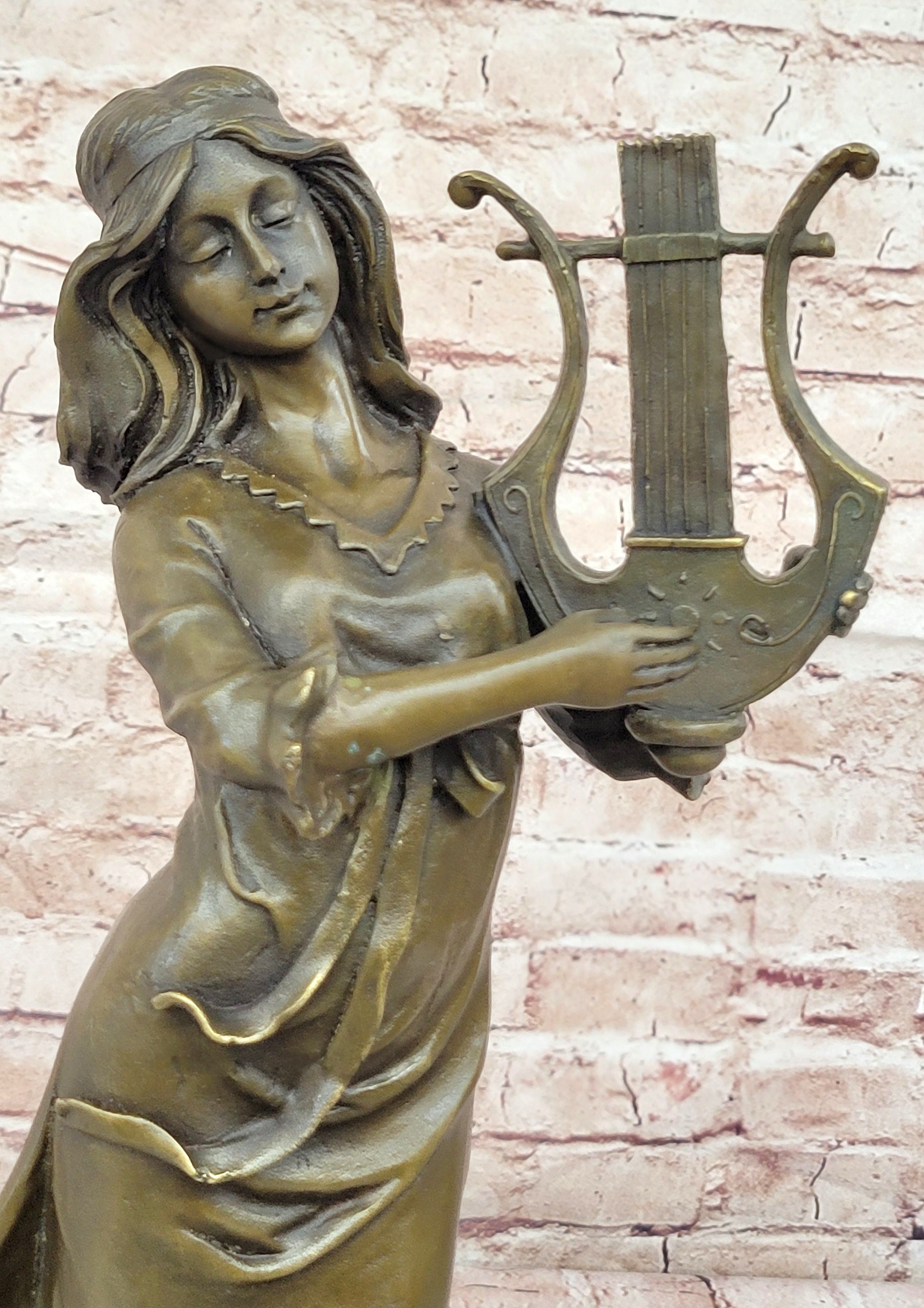 Harp Girl Figurine Bronze Statues Female Artwork Sculpture Home Decor by Vitaleh