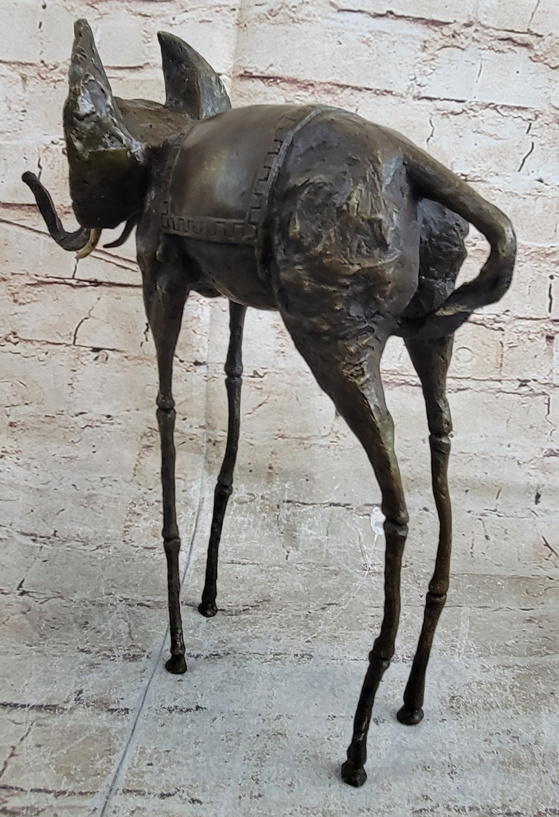 Salvador Dali Surrealist Elephant with Long Legs Bronze Metal Sculpture