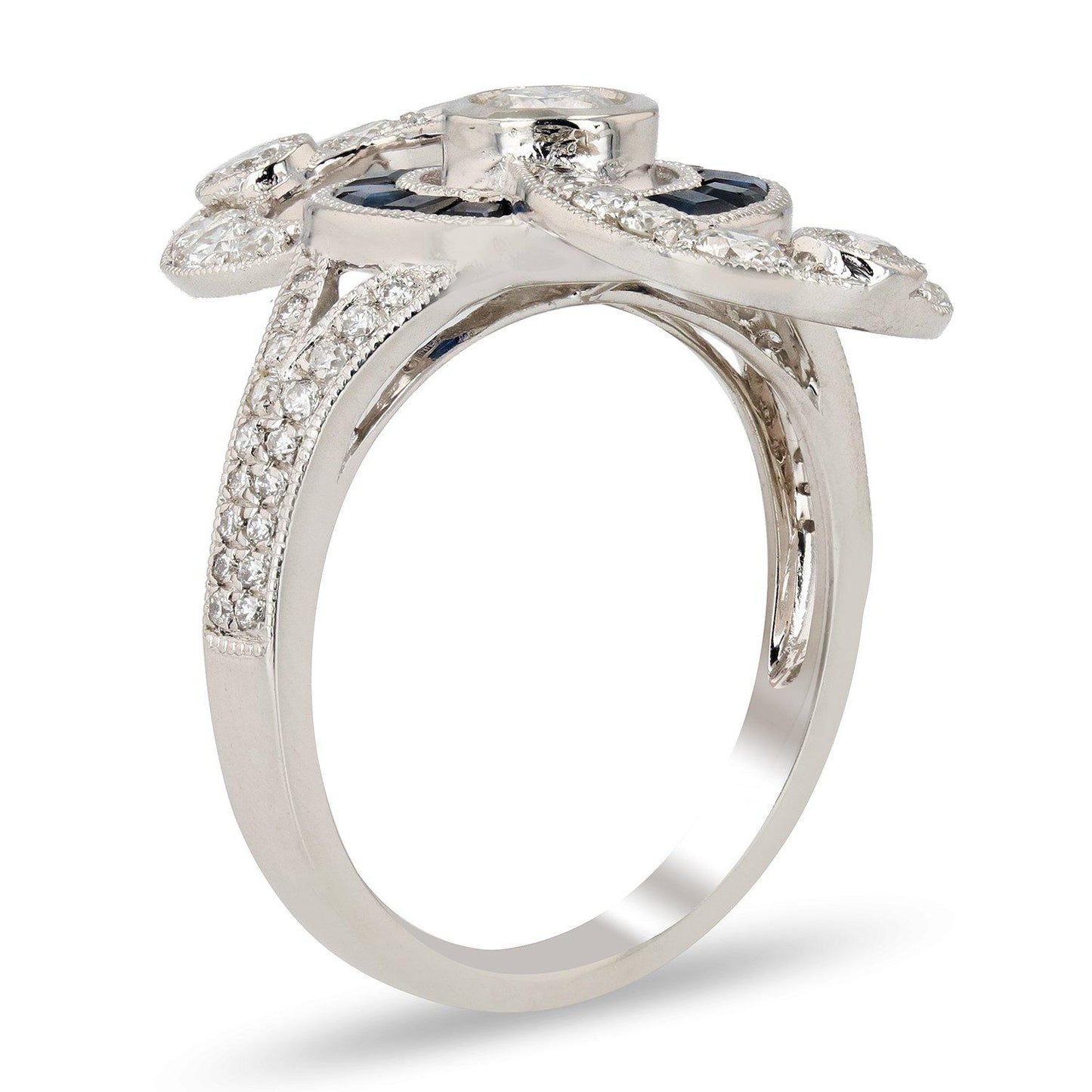 0.29ct Diamond and 0.88ctw Blue Sapphire Platinum Ring (1.17ctw Diamonds)