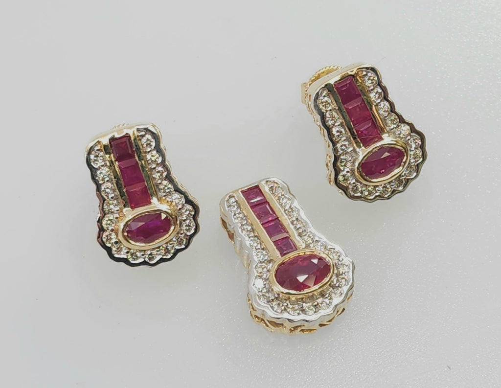 Vintage 14k yellow gold Ruby diamond earrings and charm pendant