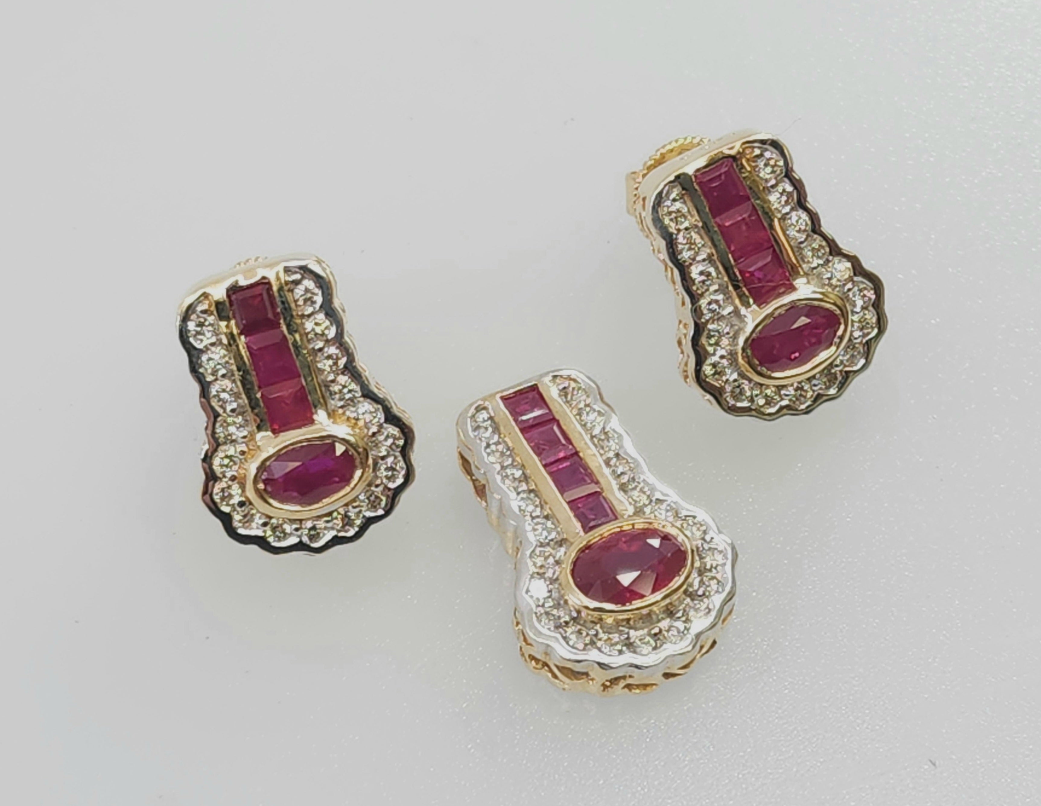 Vintage 14k yellow gold Ruby diamond earrings and charm pendant