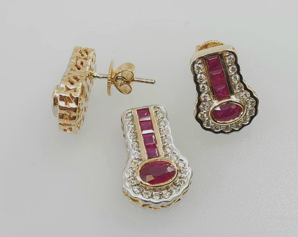 Vintage 14k yellow gold Ruby diamond earrings and charm pendant