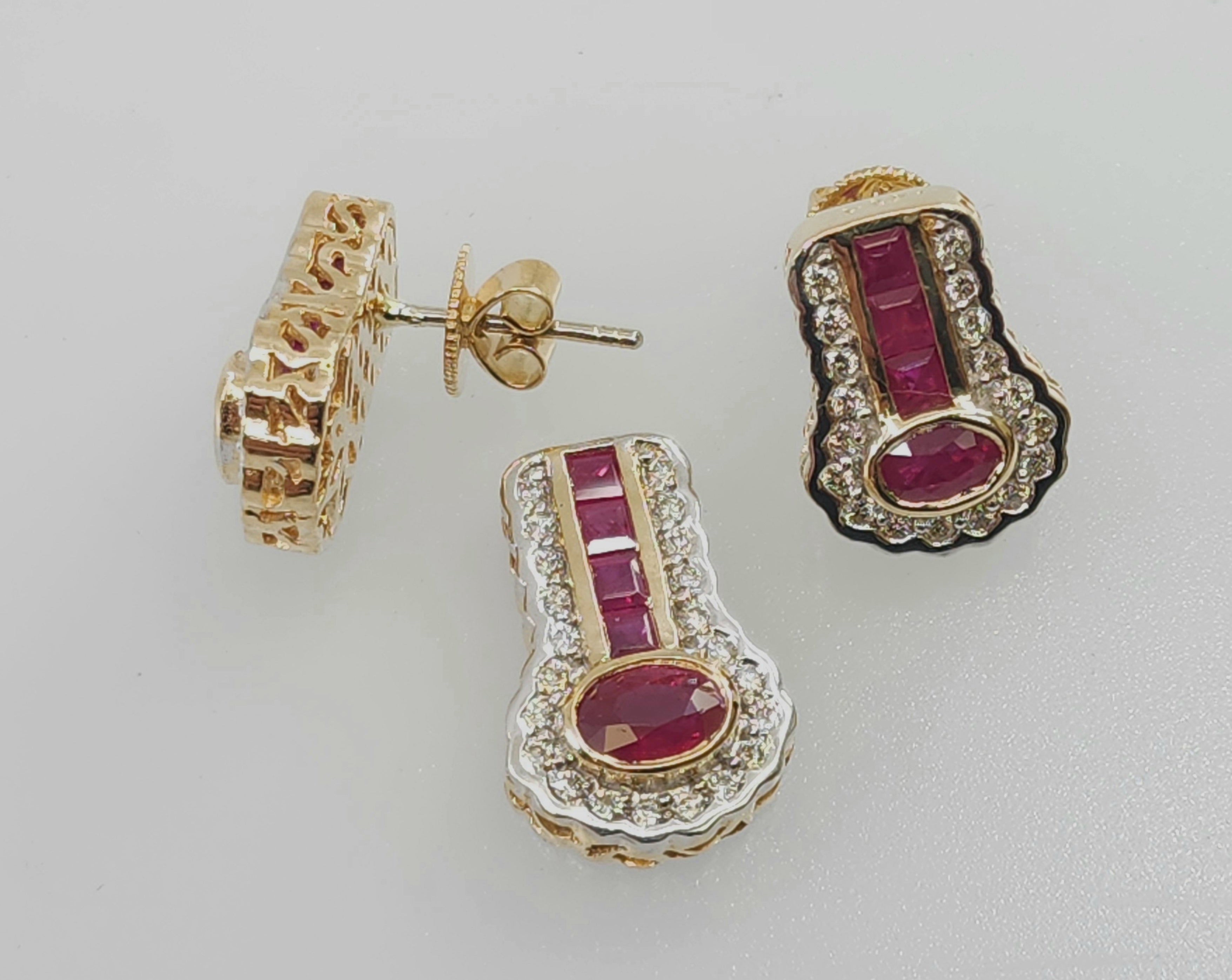 Vintage 14k yellow gold Ruby diamond earrings and charm pendant