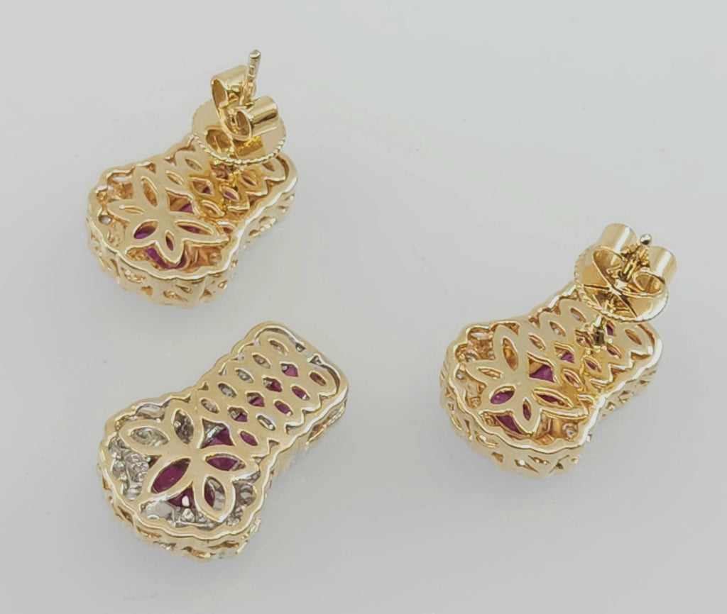 Vintage 14k yellow gold Ruby diamond earrings and charm pendant