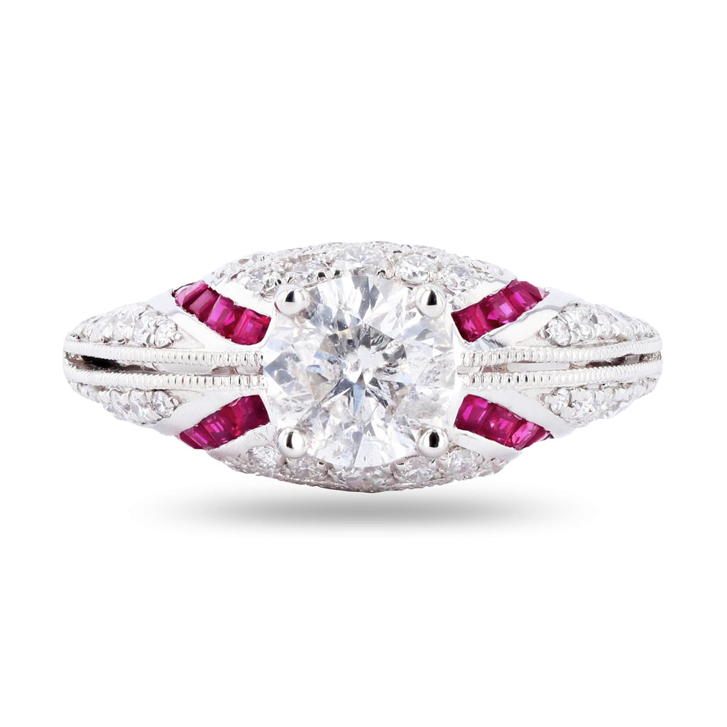 1.01ct Diamond and 0.47ctw Ruby Platinum Ring (1.66ctw Diamonds)
