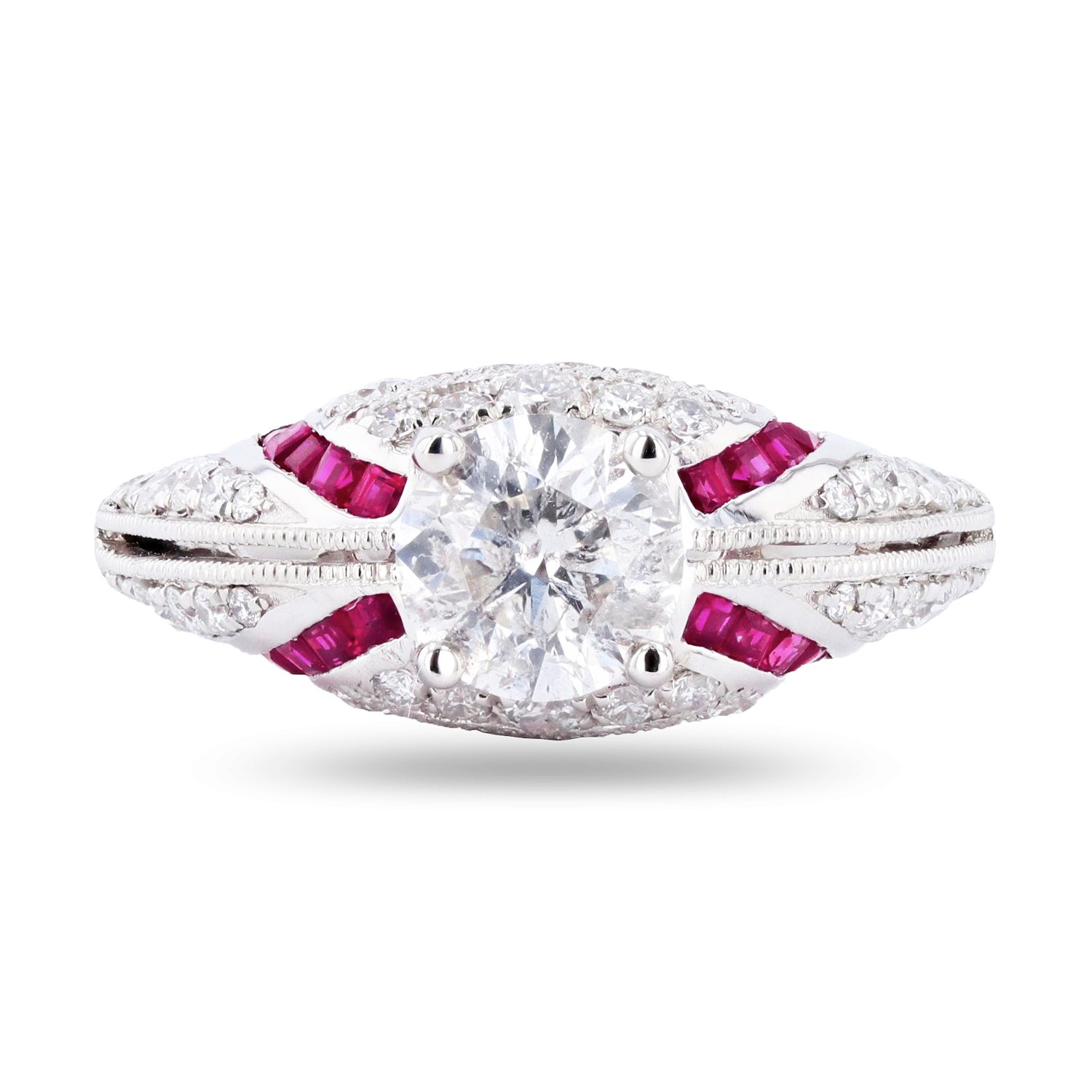 1.01ct Diamond and 0.47ctw Ruby Platinum Ring (1.66ctw Diamonds)