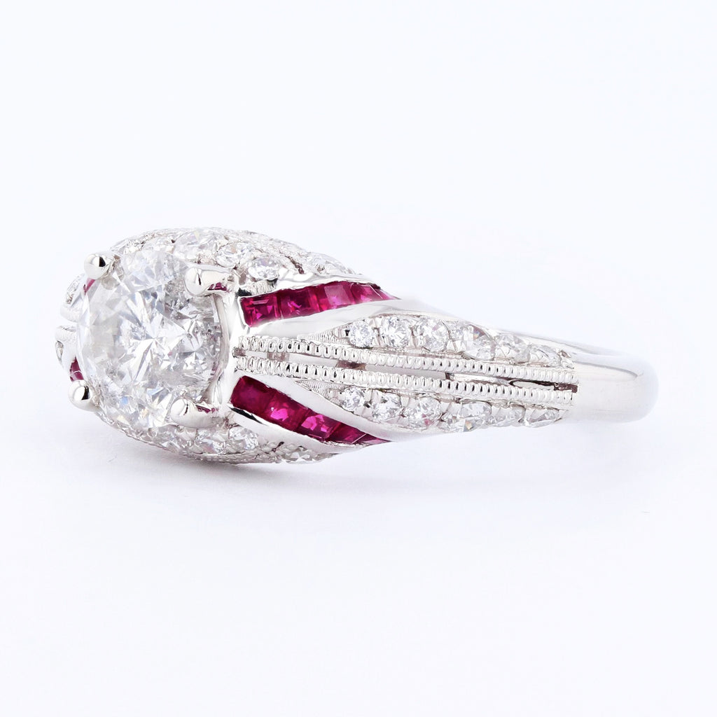 1.01ct Diamond and 0.47ctw Ruby Platinum Ring (1.66ctw Diamonds)