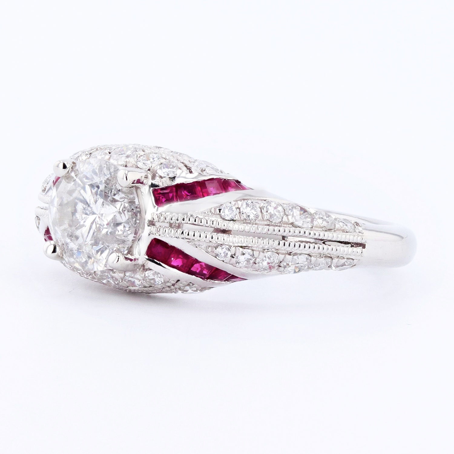 1.01ct Diamond and 0.47ctw Ruby Platinum Ring (1.66ctw Diamonds)
